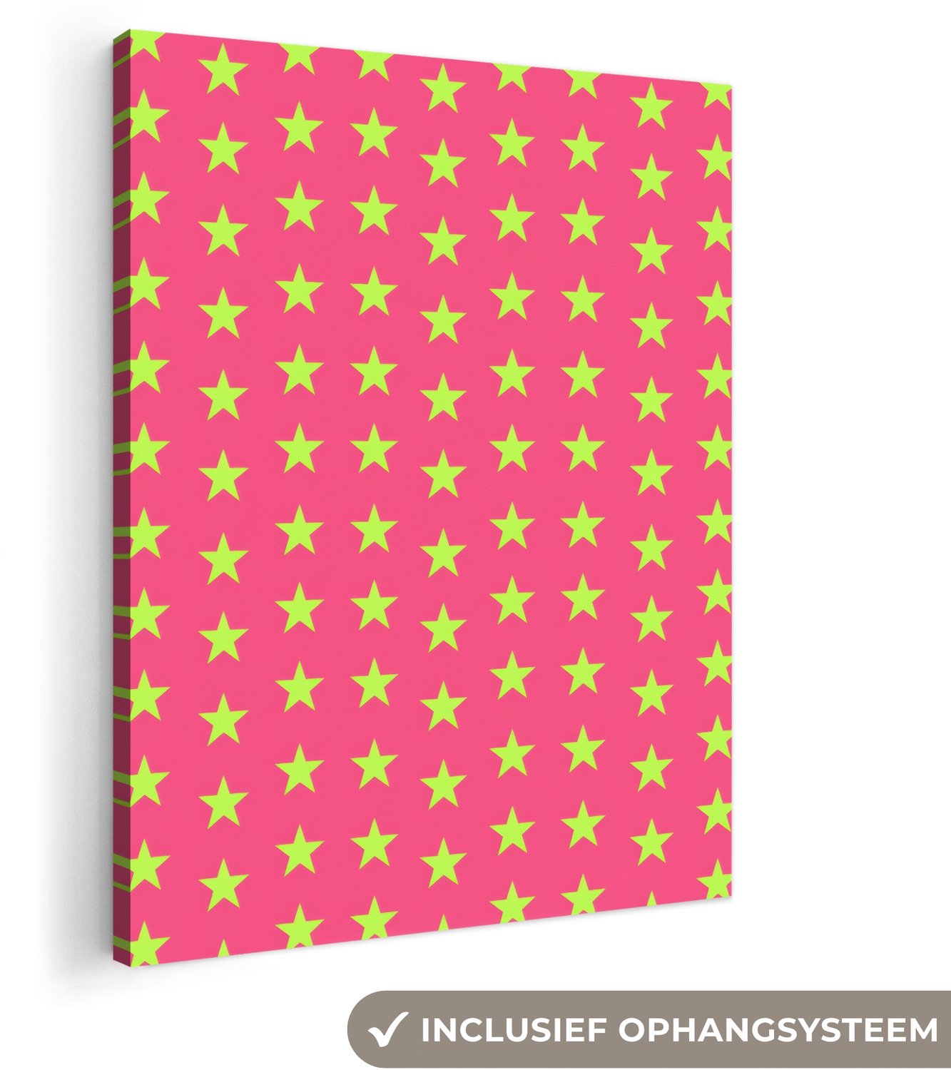 Canvas schilderij 60x80 cm - Exclusieve wanddecoratie Sterren - Patroon - Roze - Muurdecoratie woonkamer - Slaapkamer decoratie - Kamer accessoires - Schilderijen op canvas