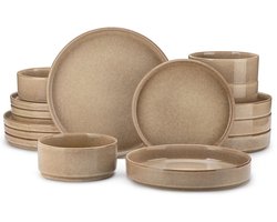 CINK & Co Serviesset Zandkleur - 16-Delig Stoneware voor 4 Personen - Borden en Kommen met Reactief Glazuur