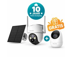 MEARI N2 Outdoor AI Beveiligingscamera – 3MP PTZ WiFi Camera met Batterij, Solar Support, met Gratis Binnen Camera Nachtzicht & Auto Tracking, 10 jaar gratis cloudopslag