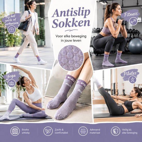 ECTEATOY® 3-Pack Pilates Sokken Antislip- Yogasokken met Siliconen Zool - voor Pilates, Barre & Balletsokken - Wit, Paars & Roze — afbeelding 5