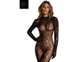 Dare to Undress – Luxe Body Dames – Lingerie Erotisch – Panter Desin Look – Sexy Lingerie – Zwart Kant – Lingerie Setje – Verleidelijke Bodysuit – Catsuit – Sexy Lingerie –Chique – Luxe –Boudoir Look – Kinky – Erotisch – One Size