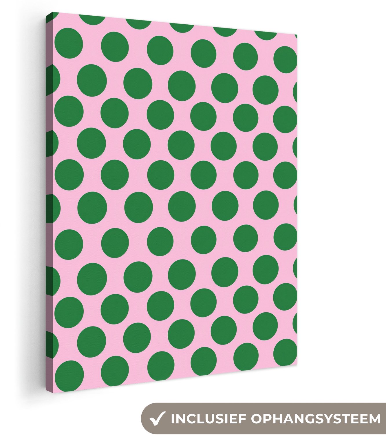 Canvas schilderij 70x100 cm - Exclusieve wanddecoratie Polkadots - Patroon - Groen - Muurdecoratie woonkamer - Slaapkamer decoratie - Kamer accessoires - Schilderijen op canvas