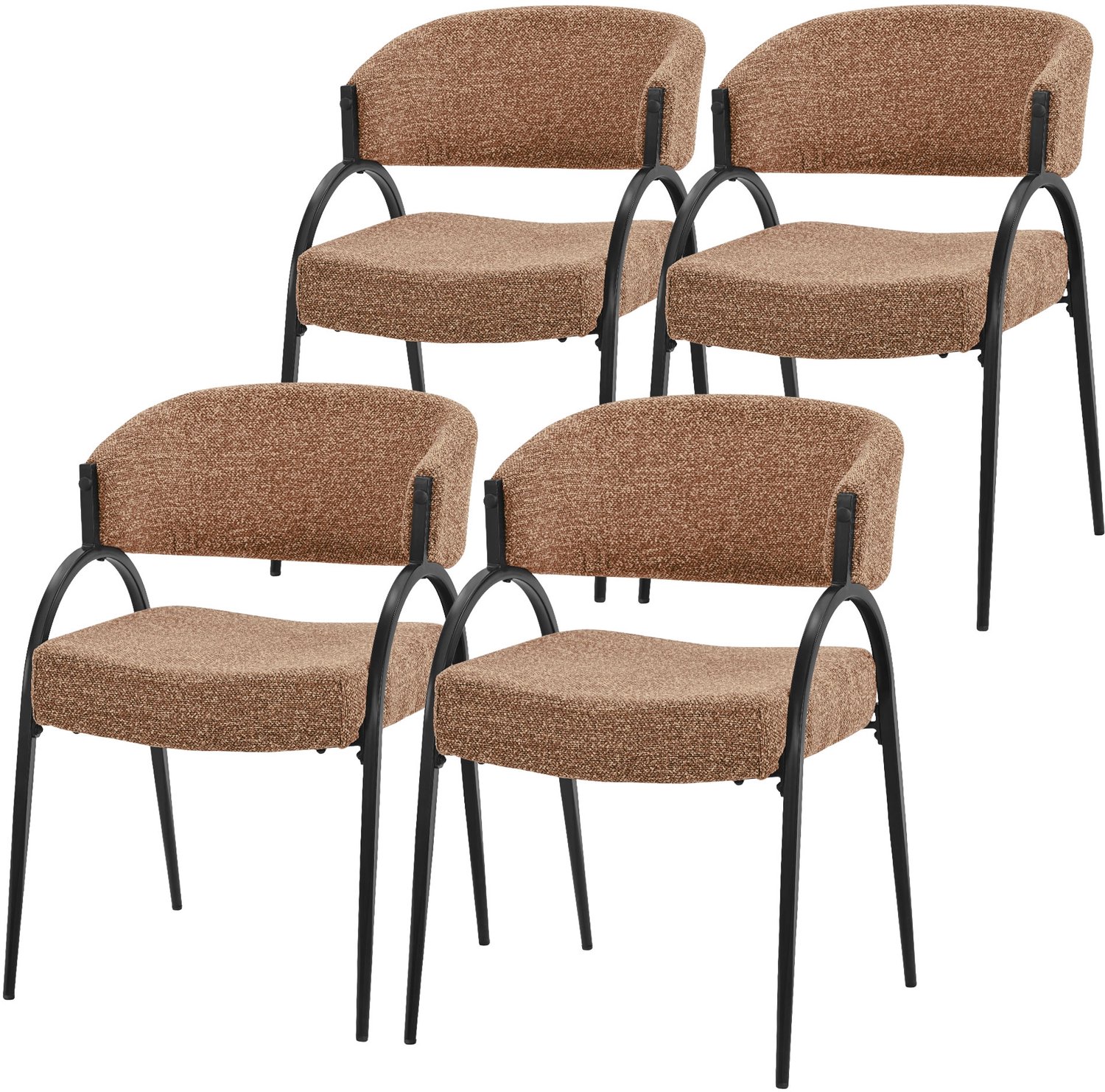 ml-design Eetkamerstoelen set van 4 met armleuningen bouclé stof bekleding, stoelen met gebogen rugleuning, comfortabele bekleding voor de keuken, woonkamer en het bureau, robuust stalen frame 120 kg, moderne armstoelen met schuimvulling, rood