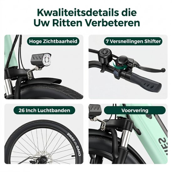 HillMiles Milecity 1 Elektrische Fiets 250W motor, actieradius tot 80 km, 26 inch, grijs- met achterlicht — afbeelding 3