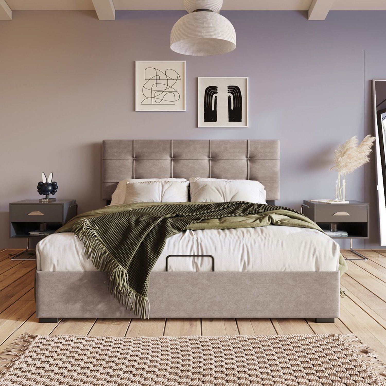 KOMHTOM Gestoffeerd bed - 140x200 cm - Fluweel - Lichtgrijs - Verstelbaar hoofdeinde - Opbergruimte - Lattenbodem - Hoofdeinde - Hydraulisch LIGHT GREY