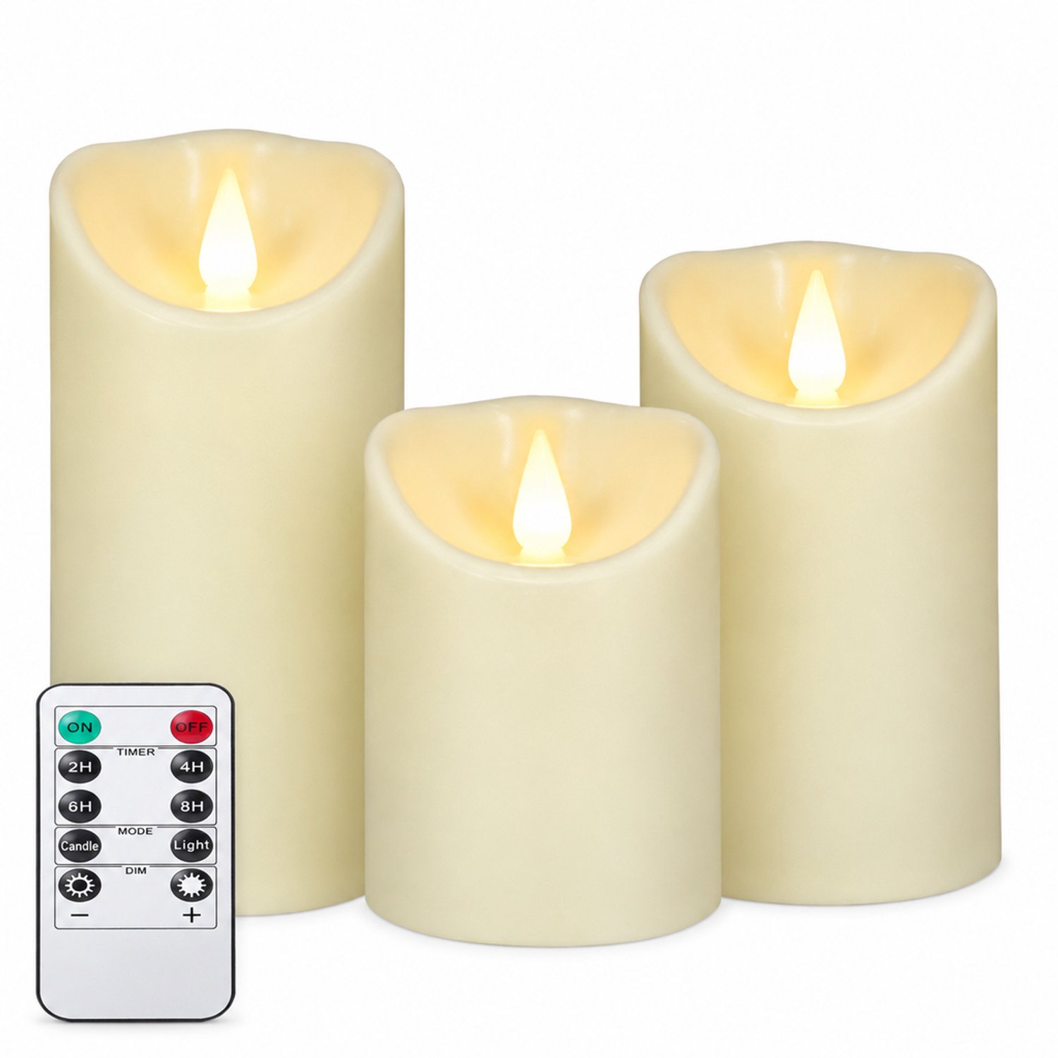 SWGOTA led kaarsen, set van 3, diameter 7,5 cm, ivoorwit kunststof met vlamvorm en warm licht, inclusief afstandsbediening, voor bruiloften en feesten