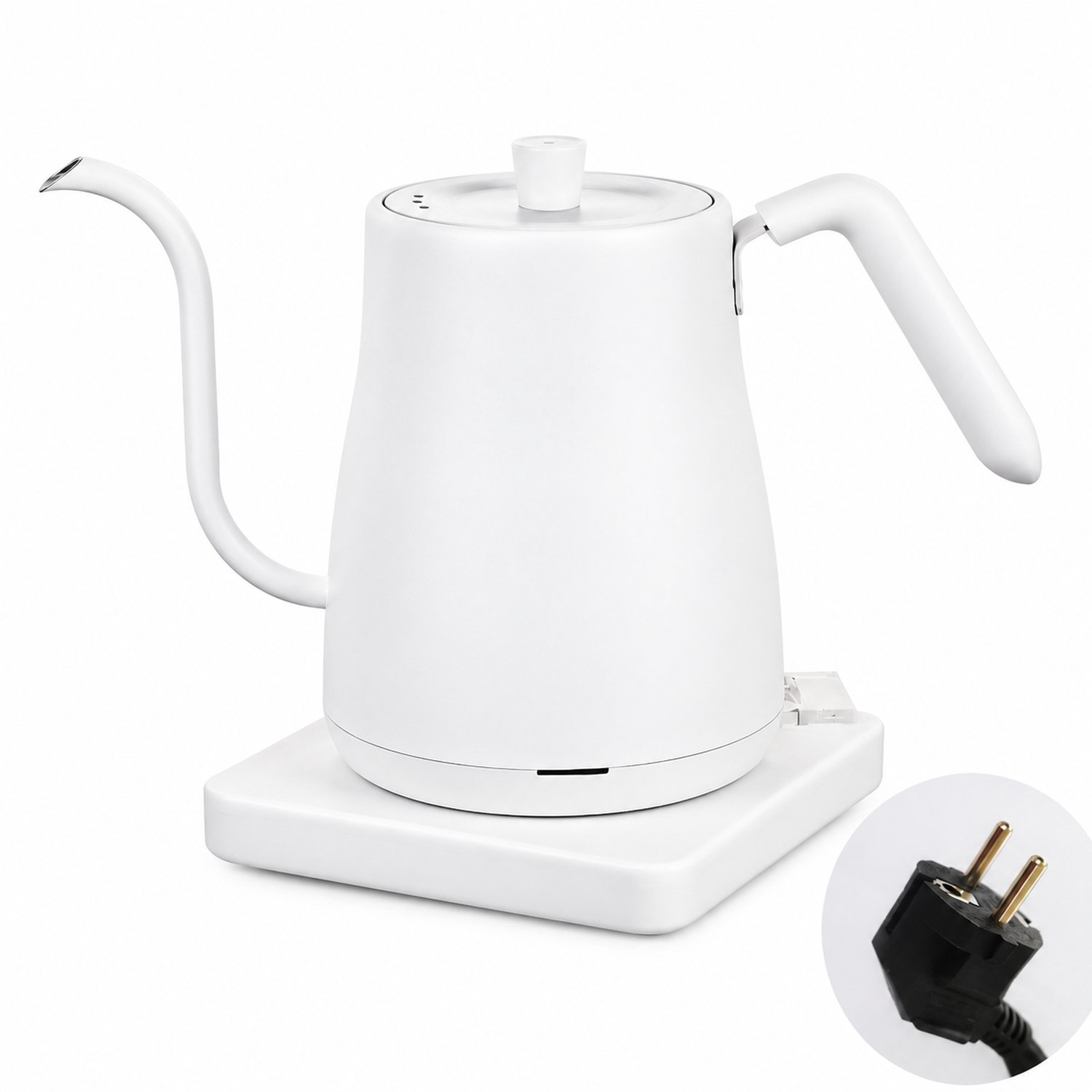 Witte elektrische zwanenhalswaterkoker 0,8 L, 220V, voor handmatig koffiezetten, met 360 graden draaibare voet