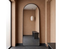 Passpiegel - 60x 160cm Zwart - Arch Spiegel - Gebogen - Aluminium Frame HD Mirror - Staande Spiegel - Afgeronde Rand - Ovale Randen - Vrijstaande - Halfrond - Hangspiegel Met Haken - Kleedkamer Spiegel - Wandspiegel - Veiligheidsglas