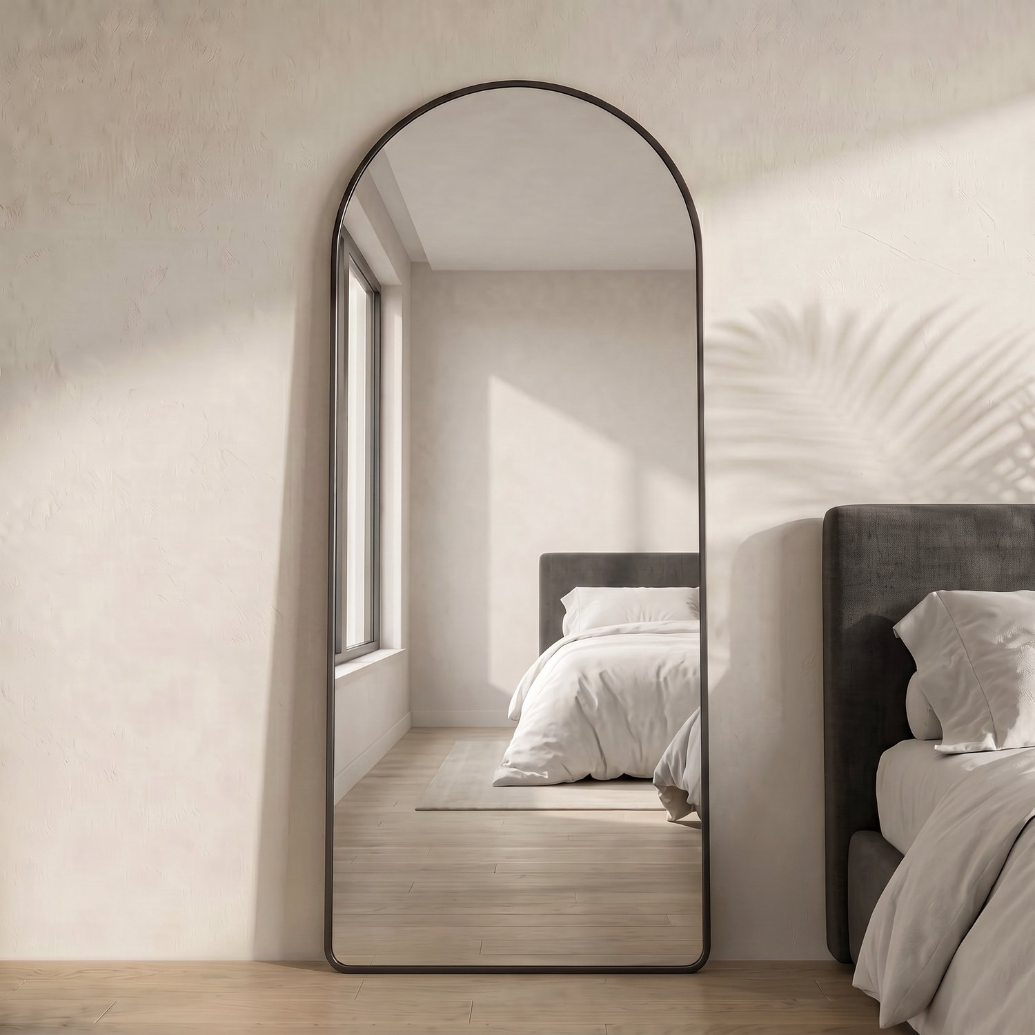 Cozy Casa Gebogen spiegel 71 × 26 inch (ca. 180 × 80 cm) – volledige lengte, staand model, kantelbaar, aluminium frame, geschikt voor woonkamer, slaapkamer of kleedkamer, zwart frame zwart 3