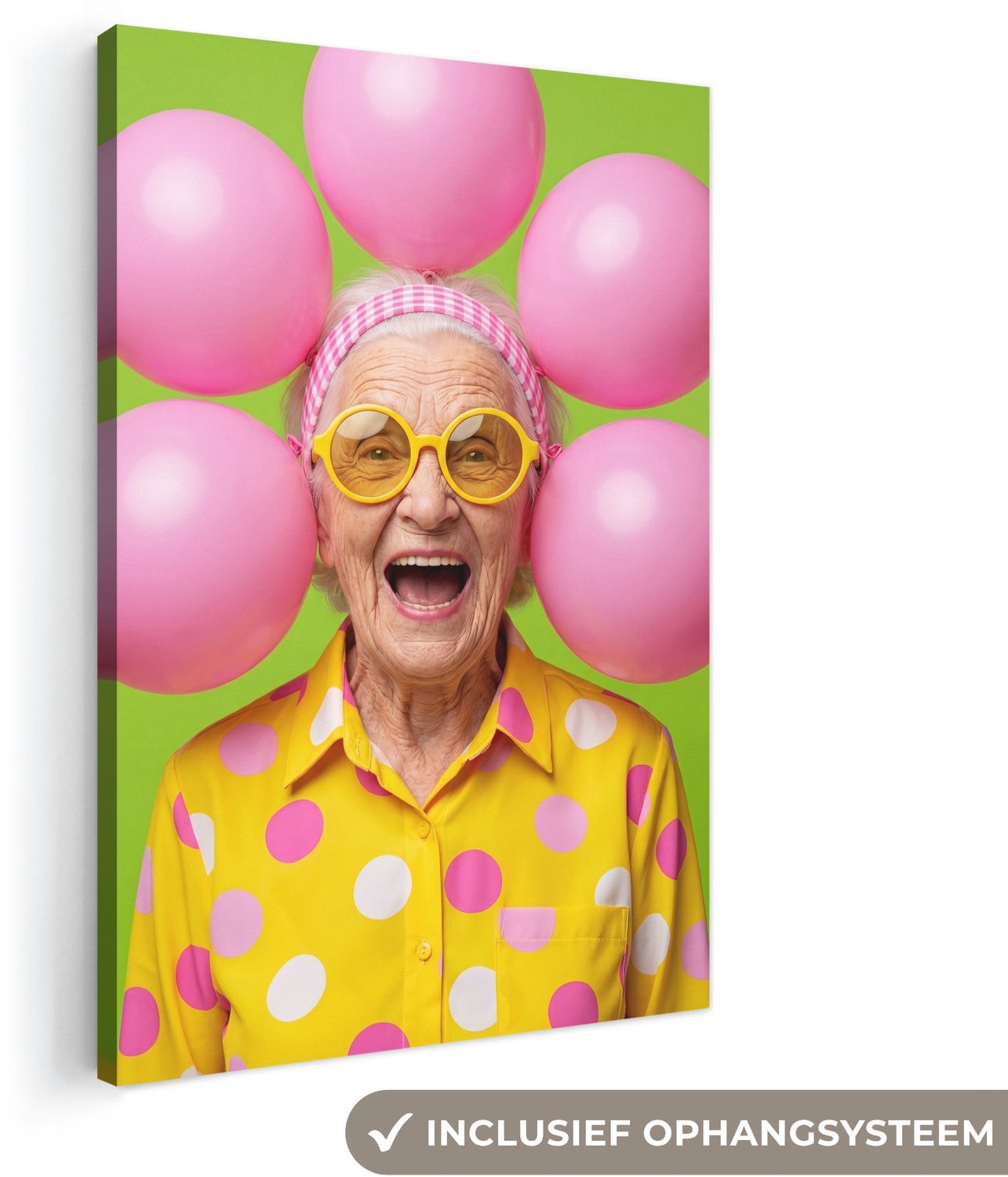 Canvas schilderij 60x90 cm - Exclusieve wanddecoratie Mens - Ballonnen - Feest - Kleurrijk - Roze - Muurdecoratie woonkamer - Slaapkamer decoratie - Kamer accessoires - Schilderijen op canvas