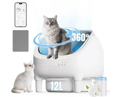 Niamora - Zelfreinigende kattenbak - Elektrische kattenbak - Zelfreinigend kattentoilet - Cat Litter Robot - Geurcontrole - Wit.