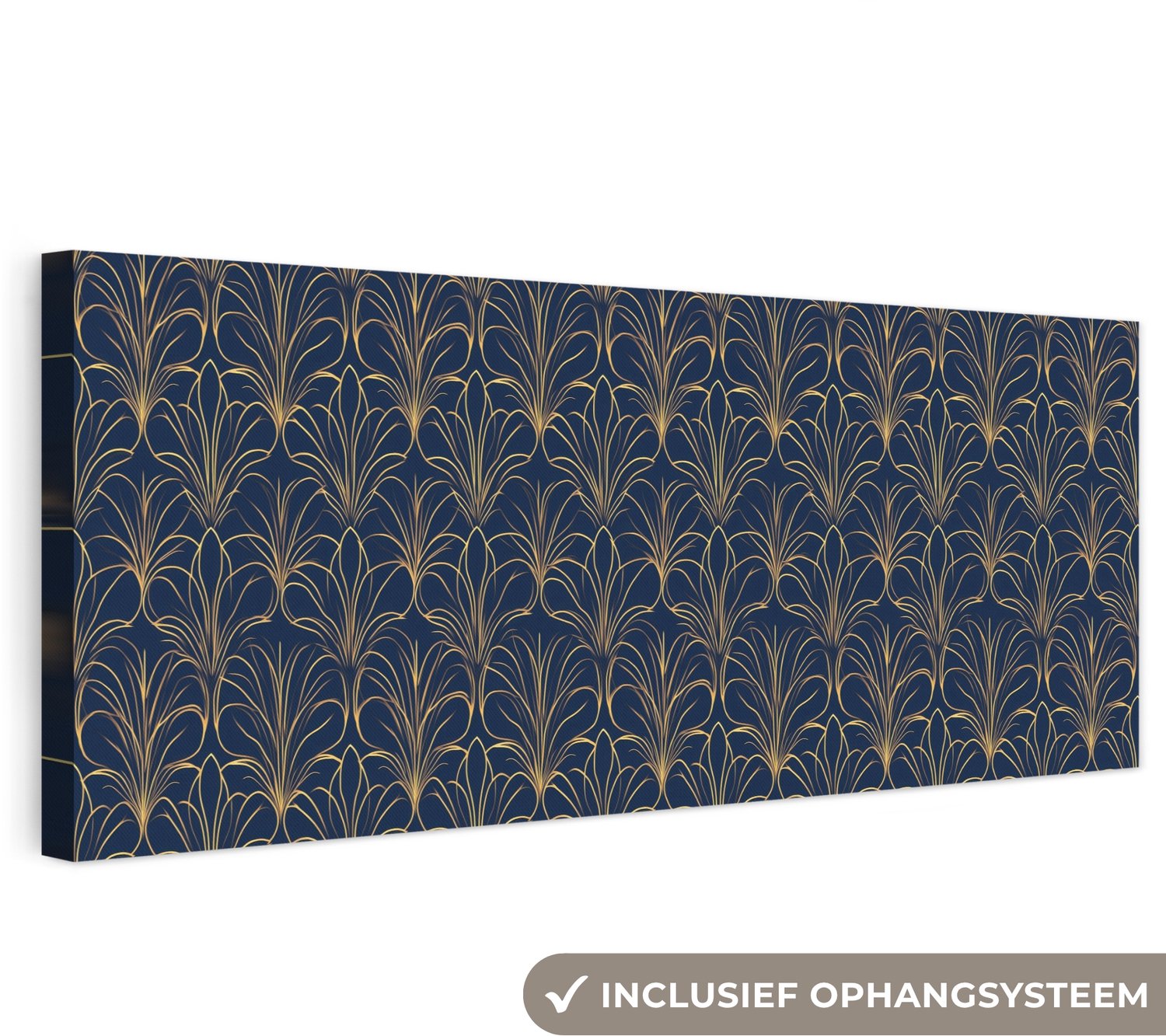Canvas schilderij 90x30 cm - Exclusieve wanddecoratie Deco - Waaier - Blauw - Muurdecoratie woonkamer - Slaapkamer decoratie - Kamer accessoires - Schilderijen op canvas