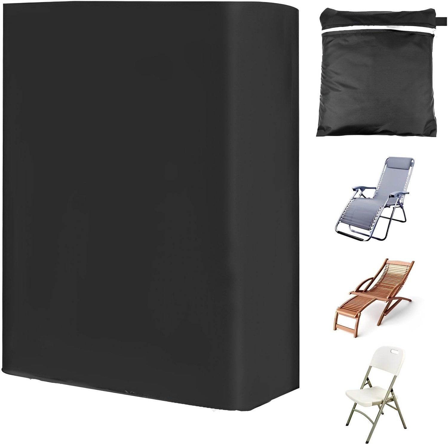 Famanu Waterdichte hoes voor klapstoelen en opvouwbare ligstoelen van 210D Oxford-stof, zwart, 71 x 110 cm, ideaal voor buitengebruik en bescherming tegen weer en vuil