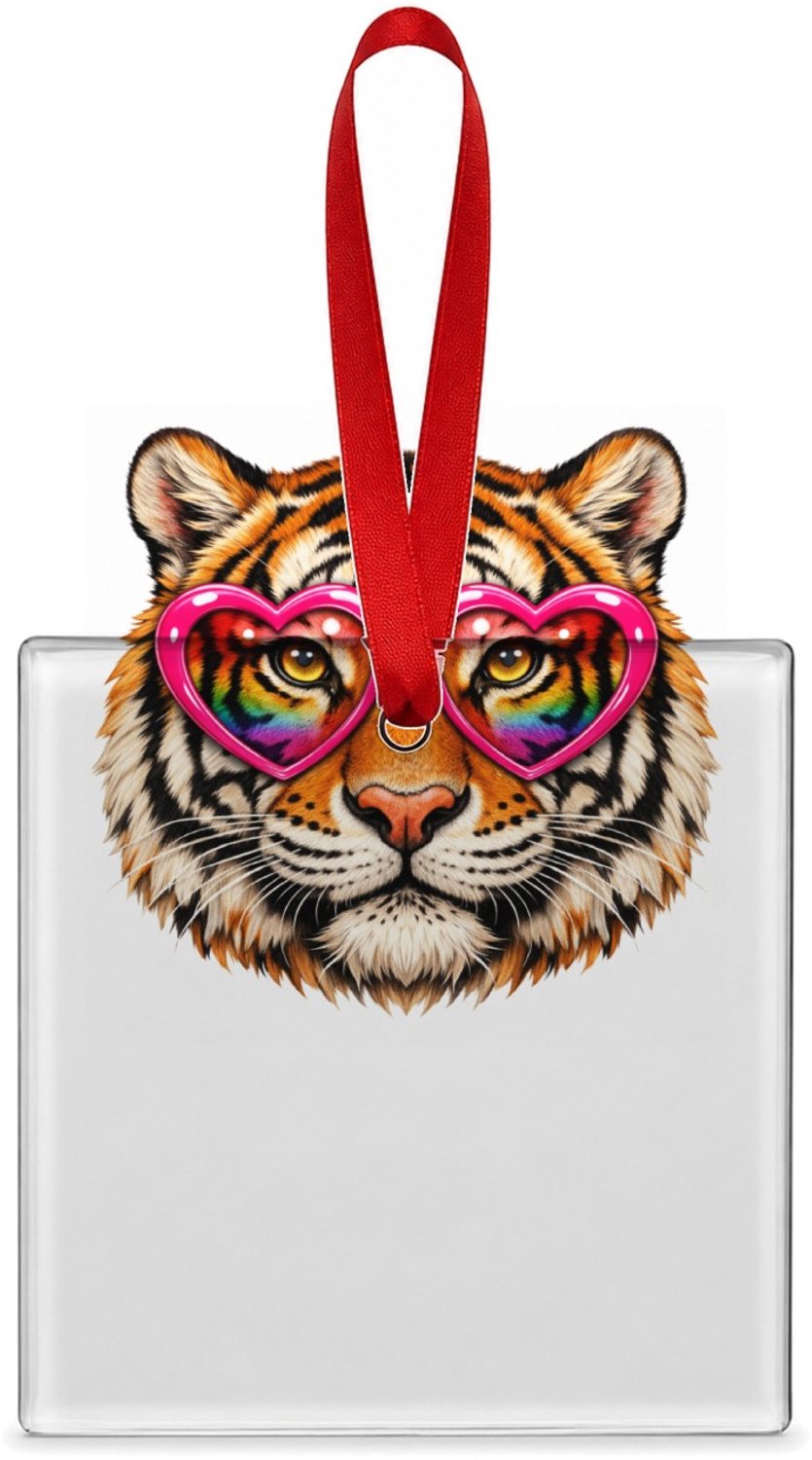 Mr Cadeautjes Glazen tegel vierkant 7,6 cm - design Een expressief dierengezicht met een speelse, zelfverzekerde | cadeau Wit