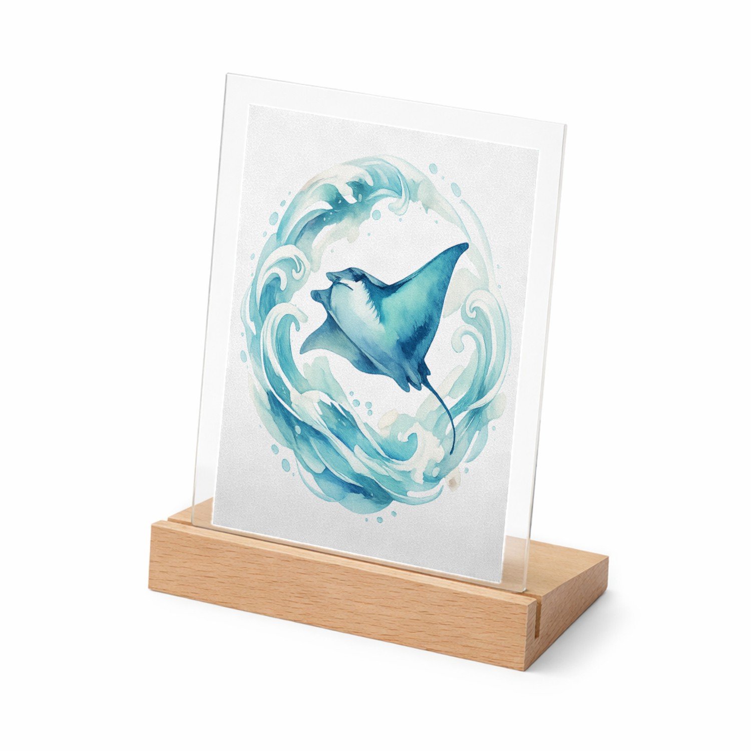 Mr Cadeautjes Glasframe met vaste tekst - design Een sierlijke wind- en watercirkel rond een vliegende mantar | cadeau Wit