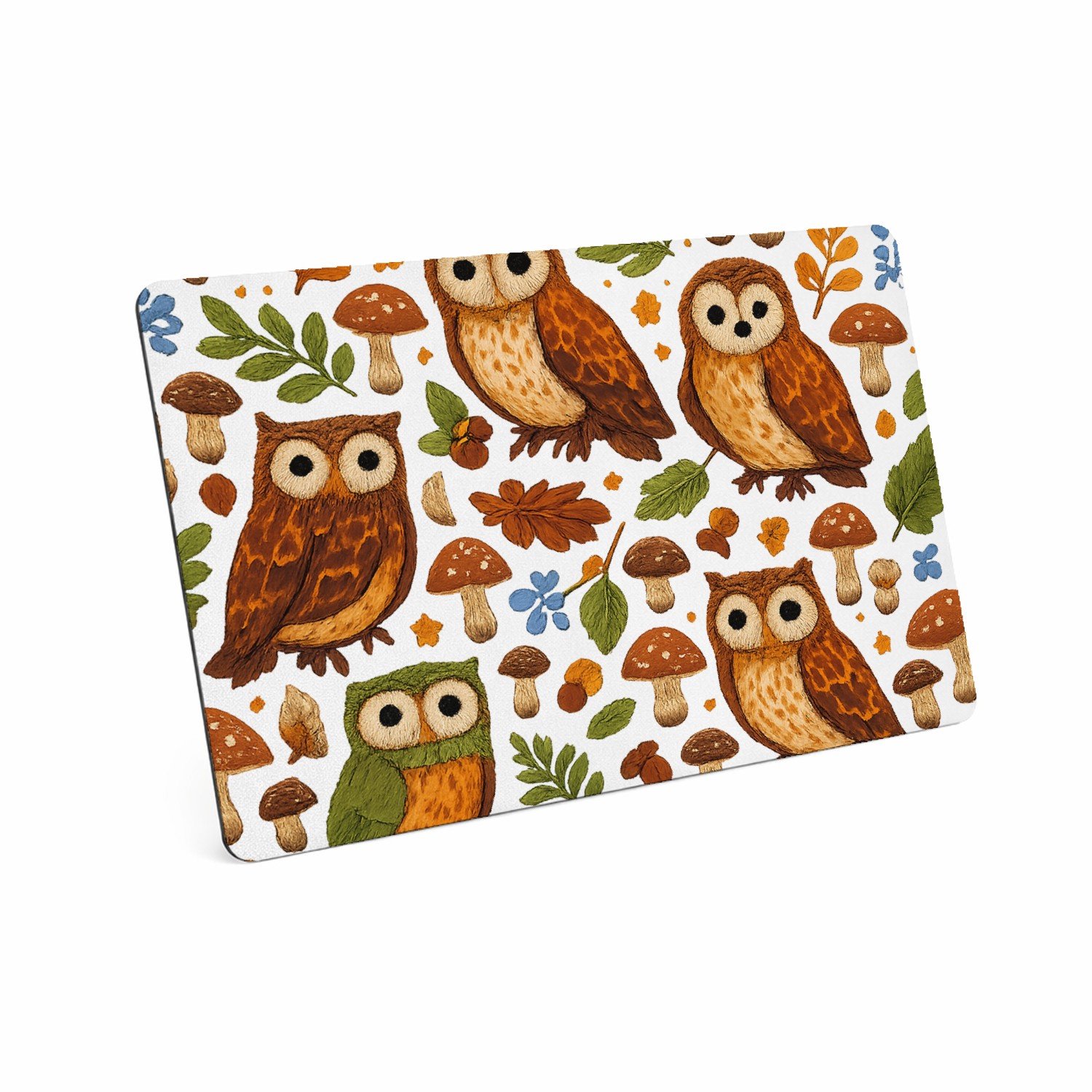Mr Cadeautjes MDF magnetische fotolijst 28 x 19 - design Een avondlijk bospatroon met uilen, paddenstoelen en bladere | cadeau Wit