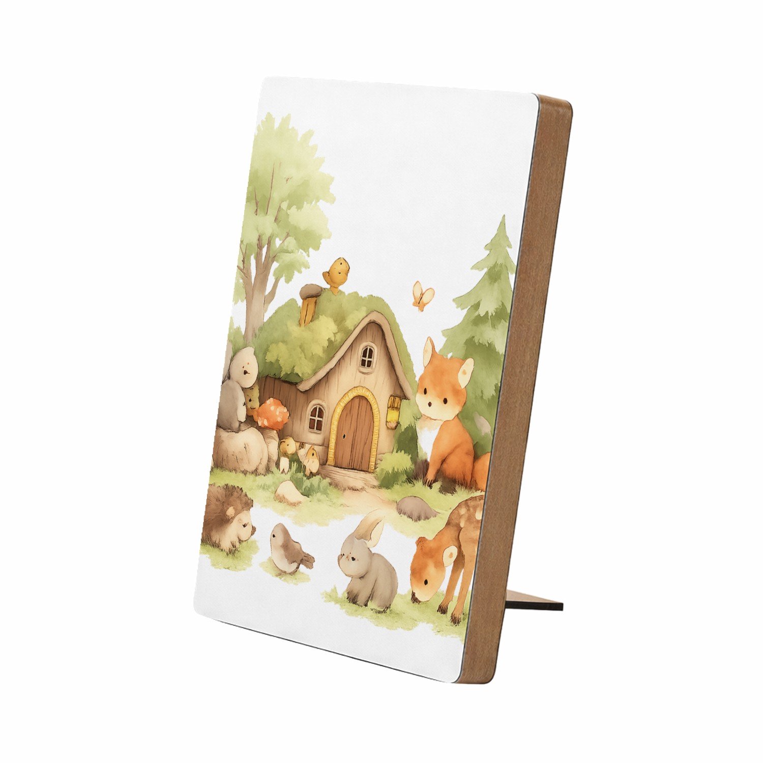 Mr Cadeautjes Glasframe/MDF 12,7 x 17,8 - design Een bosrijk ochtendtafereel met schattige dieren rond een ho | cadeau Wit
