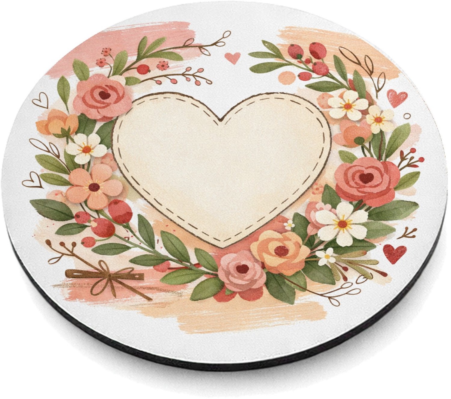 Mr Cadeautjes MDF magnetische fotolijst rond Ø 9,5 - design Een romantische bloemenkaart met een zachte seizoenssfeer en | cadeau Wit