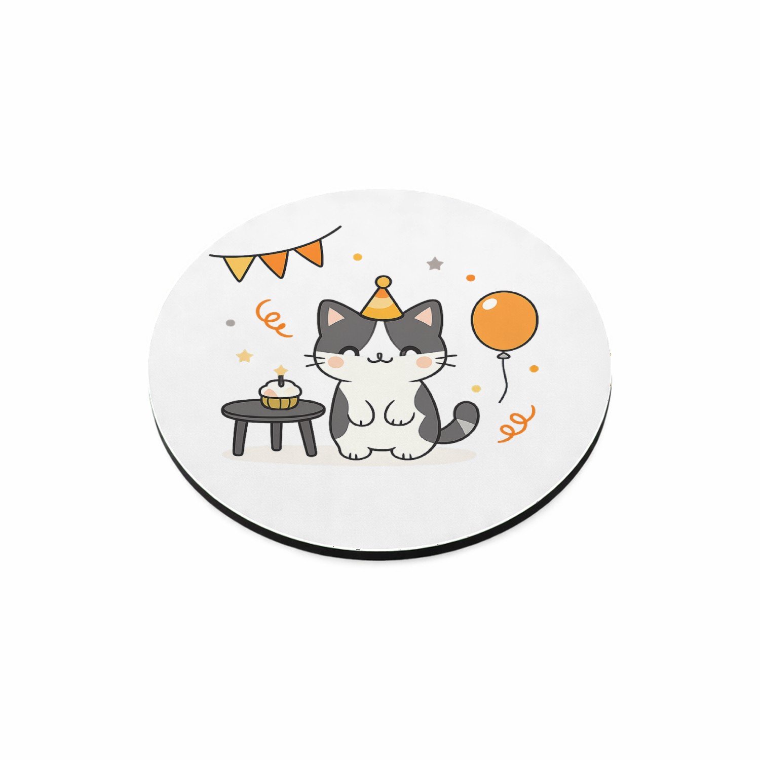 Mr Cadeautjes MDF magnetische fotolijst rond Ø 9,5 - design Een minimalistische verjaardagsillustratie met een hond die | cadeau Wit