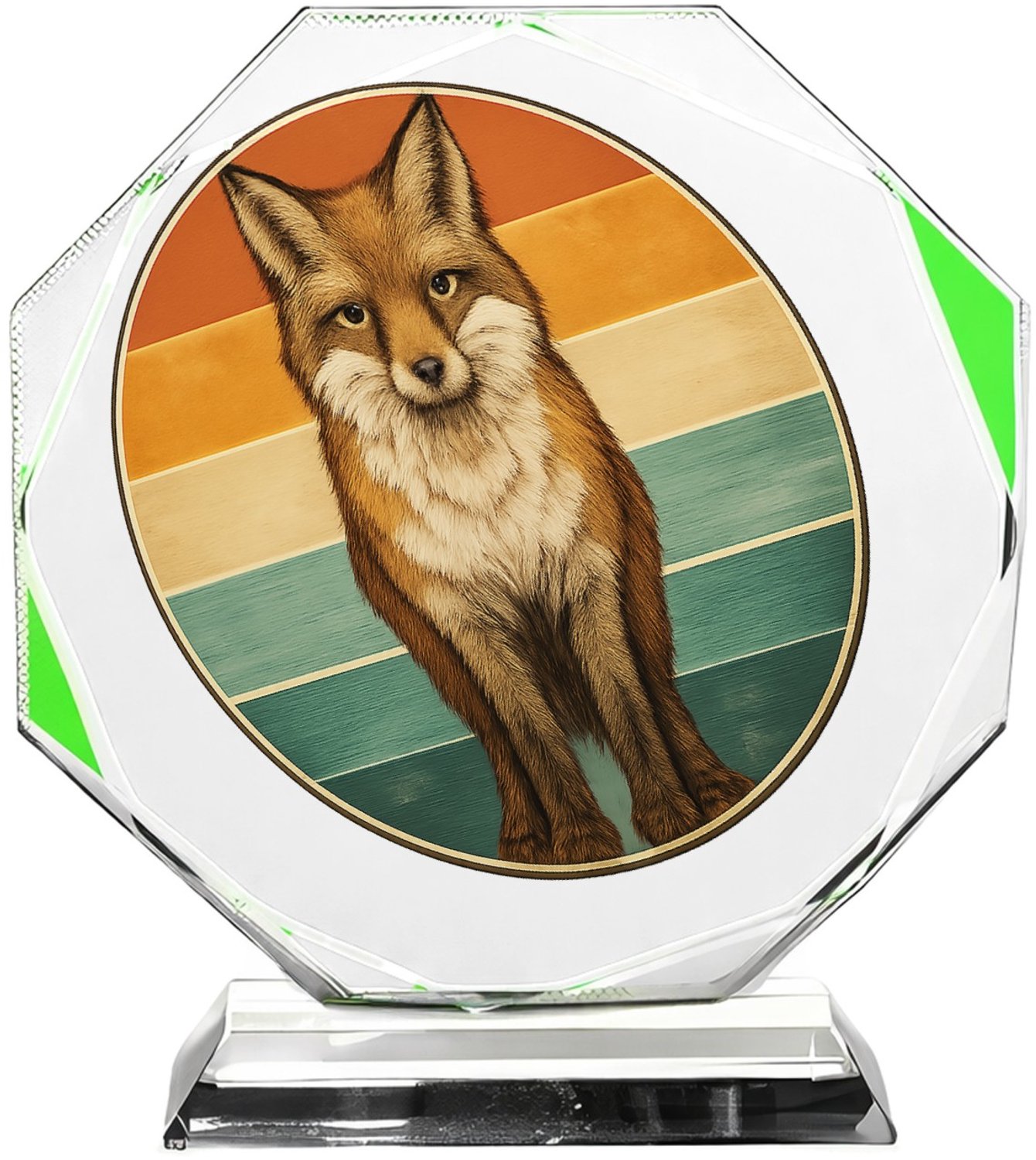 Mr Cadeautjes Fotokristal hexagon - design Een frontale bergkat in een ronde badge met horizontale kleu | cadeau Wit