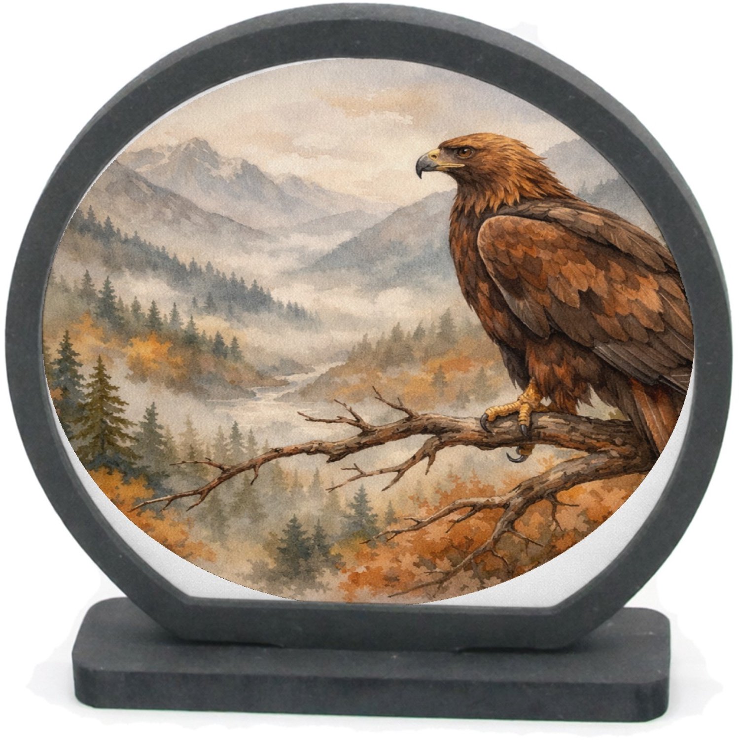 Mr Cadeautjes Houten fotolijst rond met MDF inleg - design Een decoratieve seizoensscène met een herkenbaar wilddier en | cadeau Wit