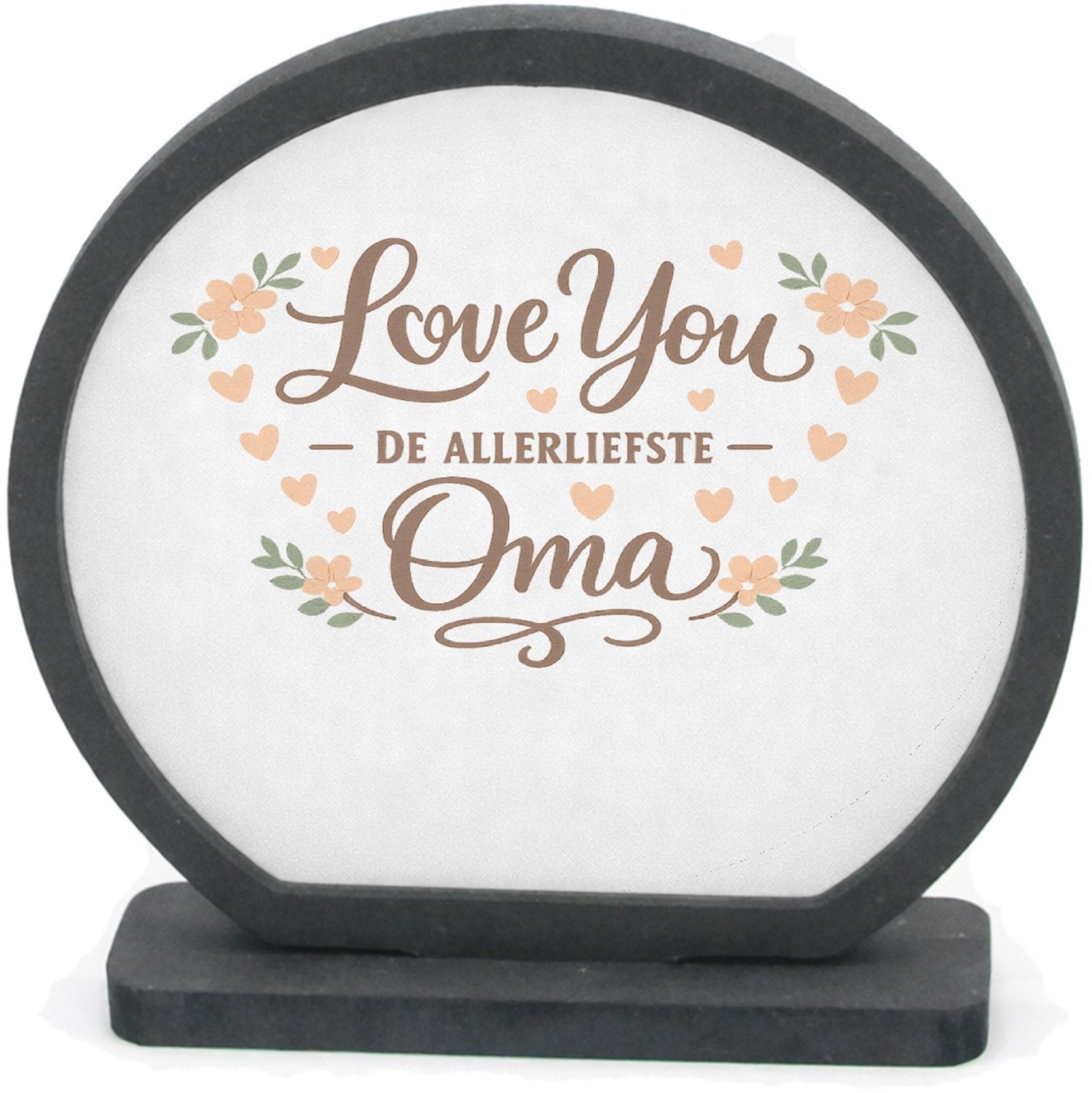 Mr Cadeautjes Houten fotolijst rond met MDF inleg - design Een liefdevolle familieboodschap met zachte bloemaccenten en | cadeau Wit