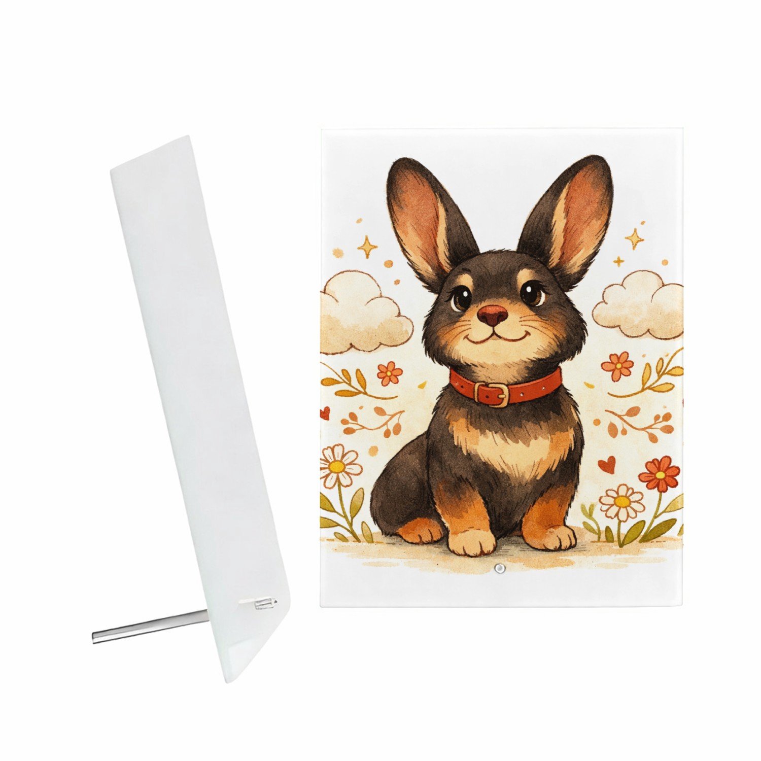 Mr Cadeautjes Glazen fotopaneel Een speels dierportret met een rustige omlijsting en een zac - 15 x 20 cm, staand - glas, decoratie, wanddecoratie | cadeau Wit