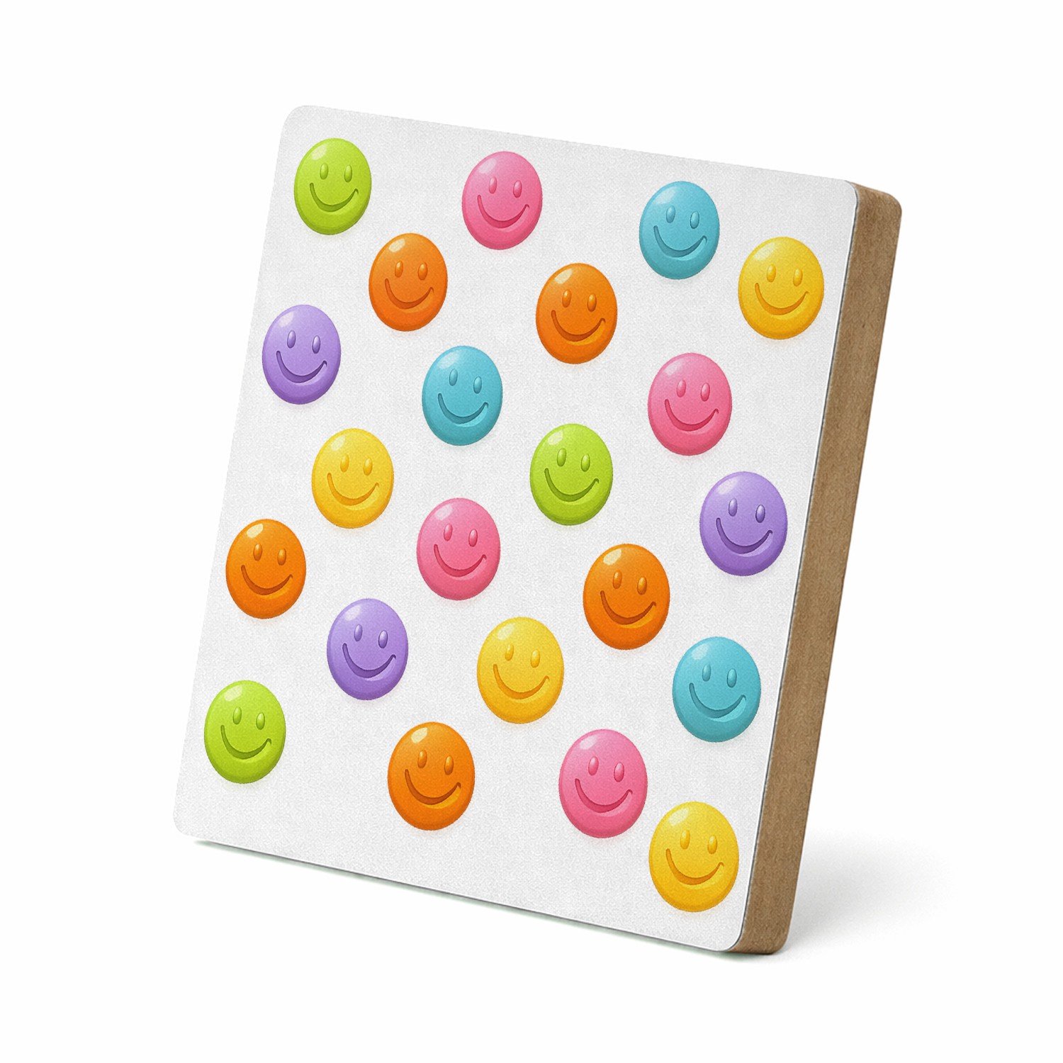 Mr Cadeautjes MDF staande fotolijst 15,2 x 15,2 - design Een set van ronde fruit-icoontjes met glimlachende gezichten | cadeau Wit
