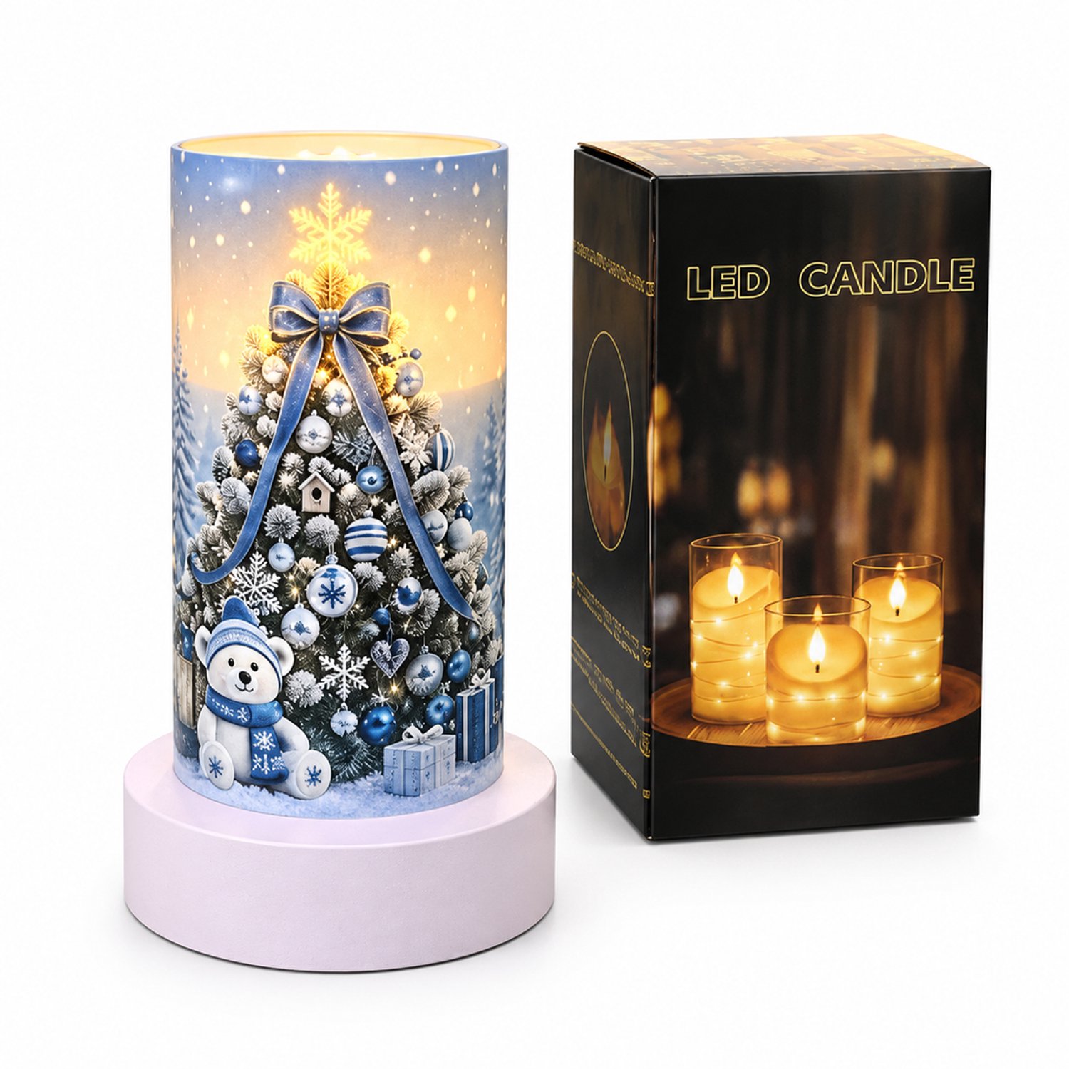 SWGOTA led kaarsen - blauwe kerstkaars van acryl, 7,5 x 15 cm, voor binnen, op batterijen, batterijen niet inbegrepen
