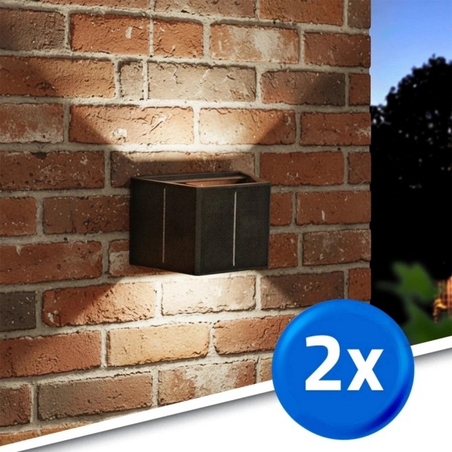 RexTech Solar wandlamp buiten 'Ebbe' - Set van 2 stuks - Up down light - IP54 - 70 lumen - Warm en helder wit licht - Tuinverlichting op zonne-energie - Zwart Zwart - 2 stuks