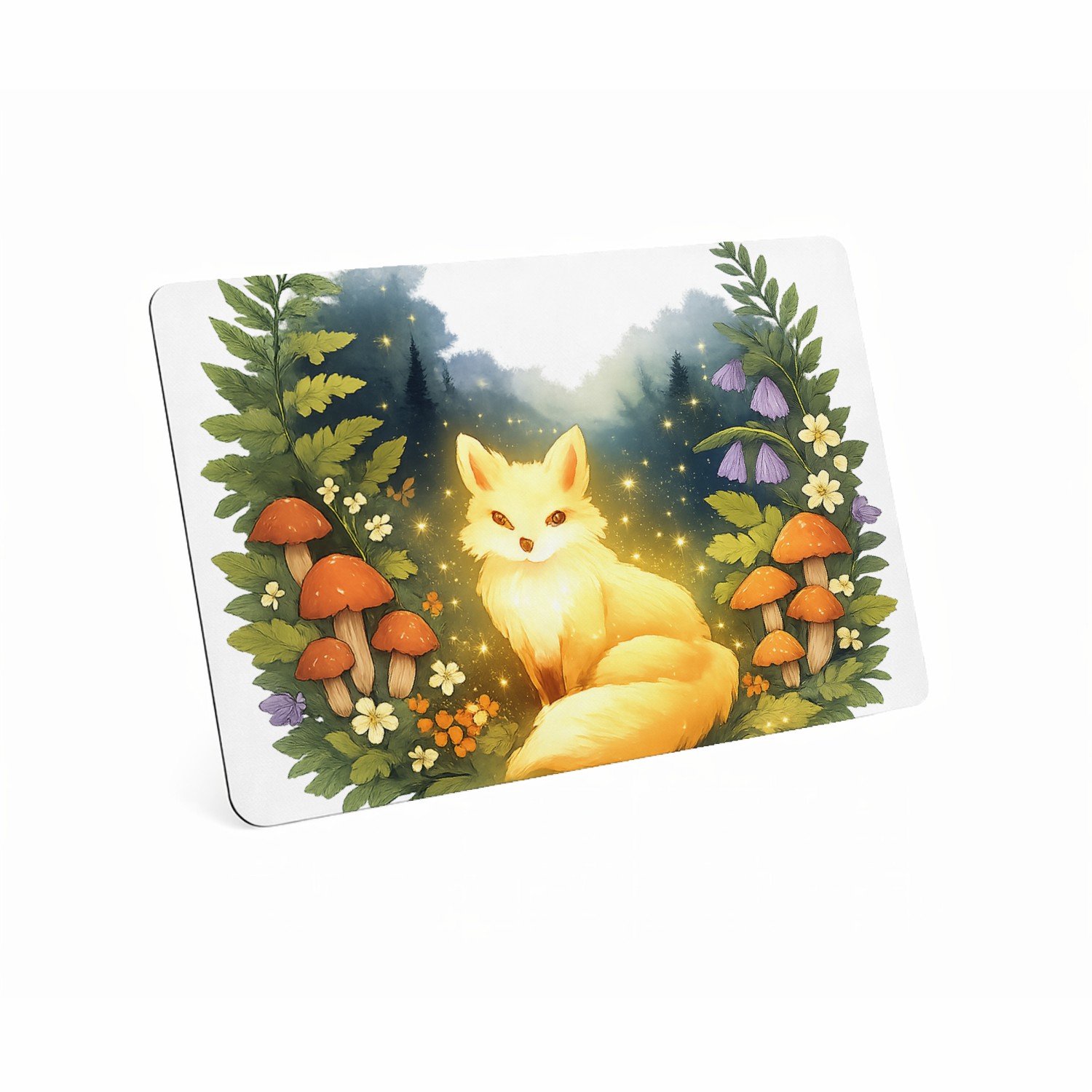 Mr Cadeautjes MDF magnetische fotolijst 28 x 19 - design Een dromerig boslandschap met een lichtgevende vos tussen va | cadeau Wit
