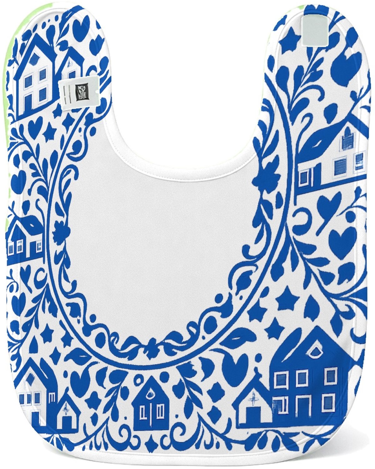 Mr Cadeautjes Slabbetje 29 x 37 - design Een klassieke blauw-witte rand met huiselijke symbolen en ee | cadeau
