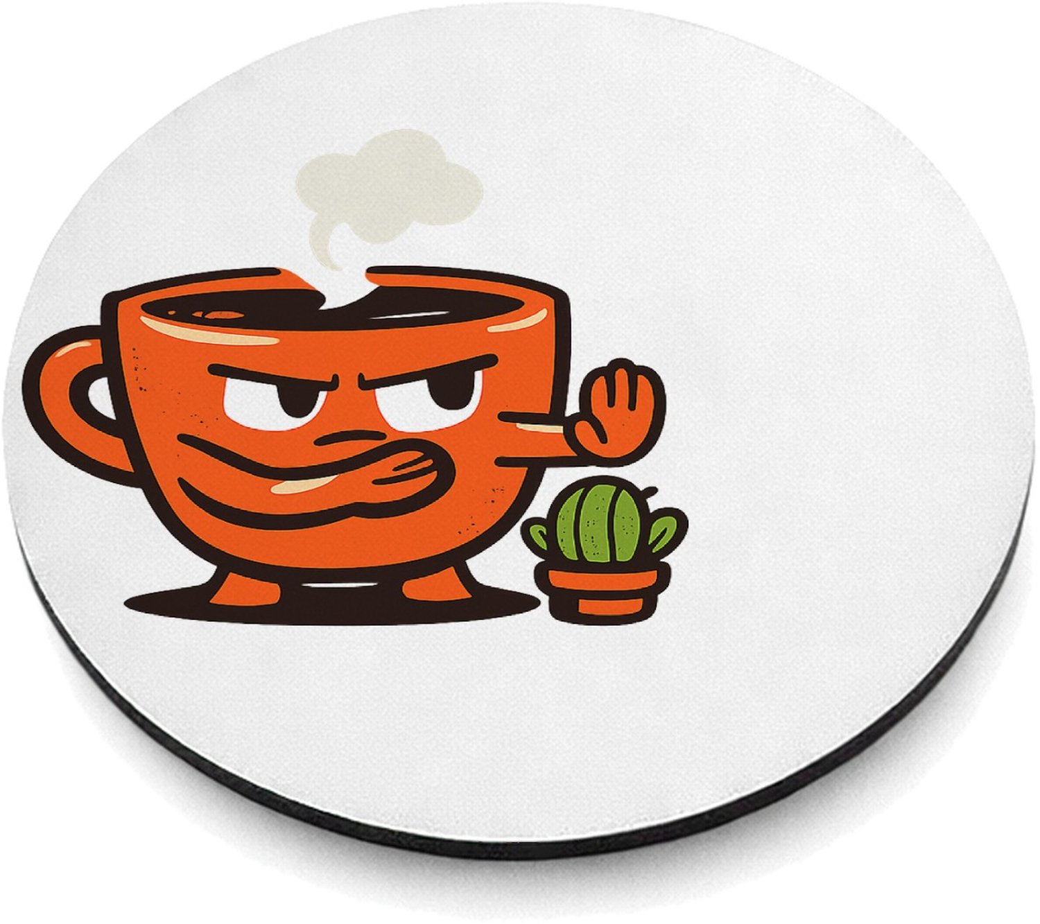 Mr Cadeautjes MDF magnetische fotolijst rond Ø 9,5 - design Een eigenwijze theekop met een kleine dampwolk en strakke st | cadeau Wit