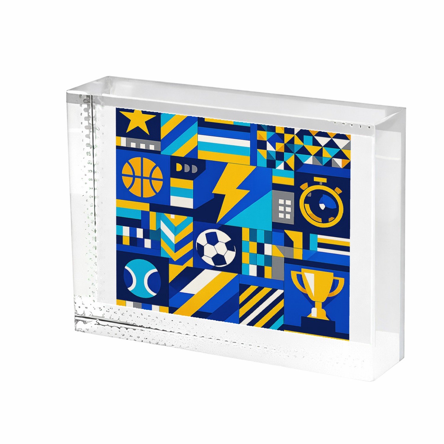 Mr Cadeautjes Fotokristal Een sportieve patchworkprint met kleine iconische vormen zoa - glas, 8 x 6 cm - kristallen | cadeau Wit