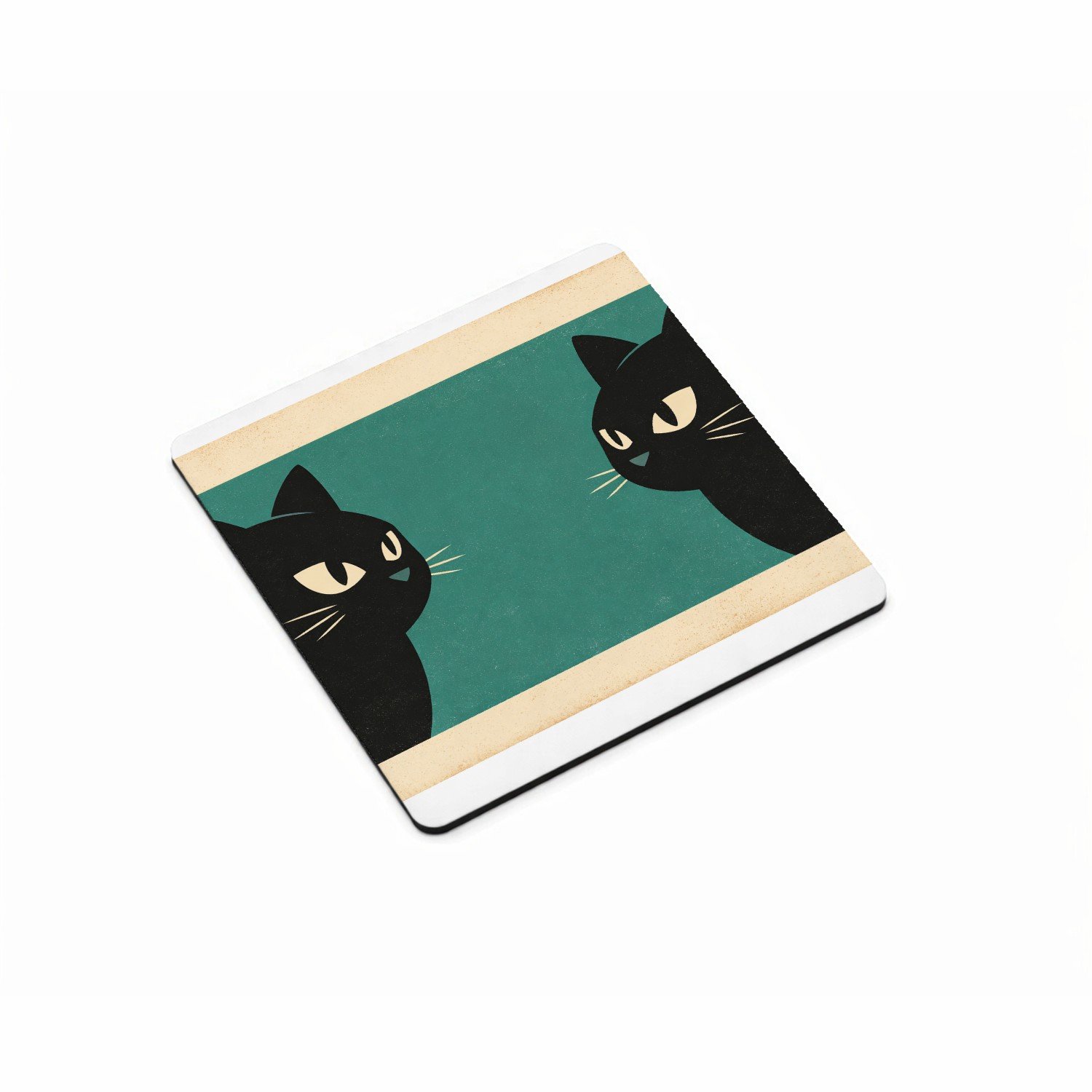 Mr Cadeautjes MDF magnetische fotolijst vierkant 9,5 - design Een minimalistische dierencompositie met twee opvallende oge | cadeau Wit
