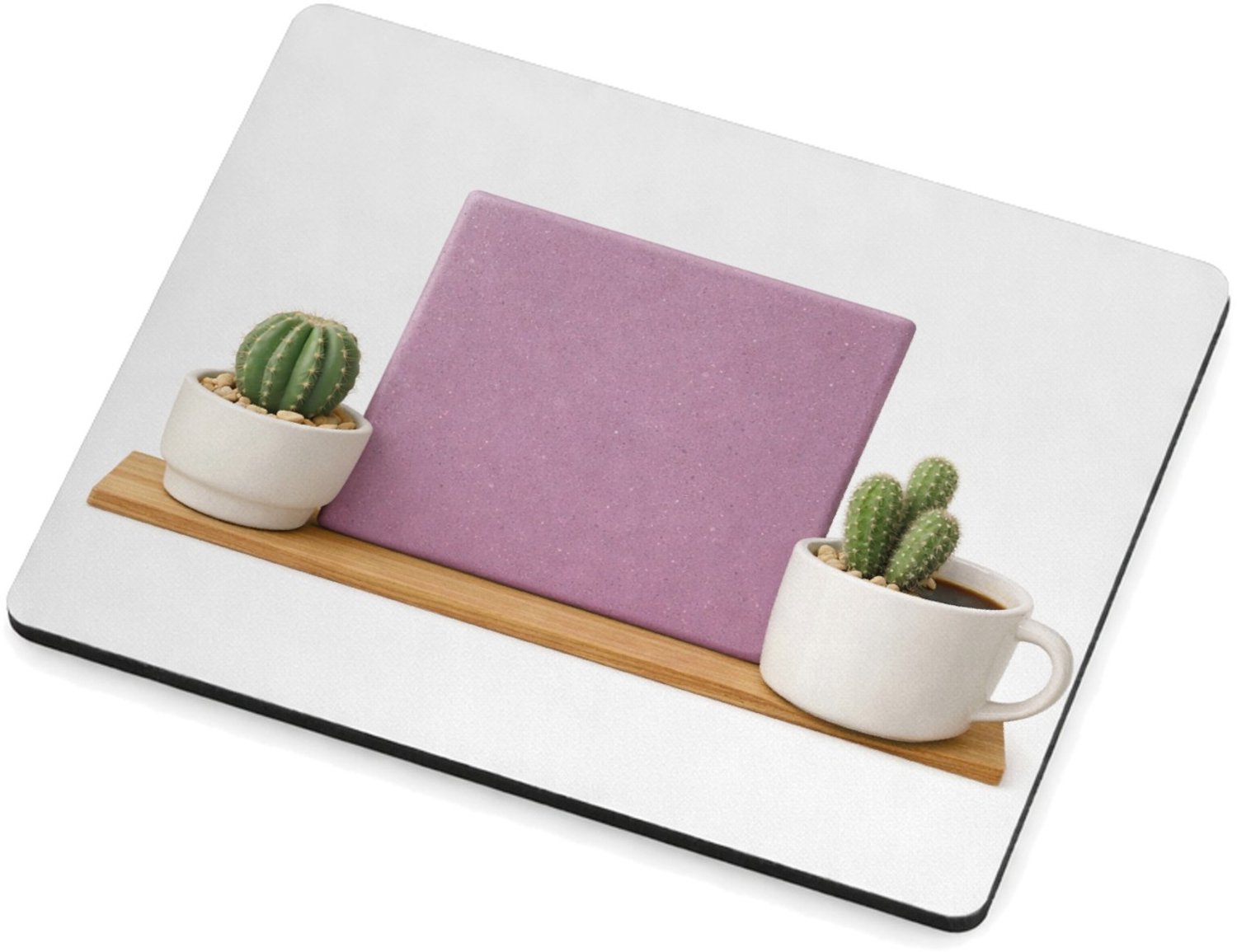 Mr Cadeautjes MDF magnetische fotolijst 9 x 7 - design Een minimalistische koffiemok met twee kleine cactussen en e | cadeau Wit