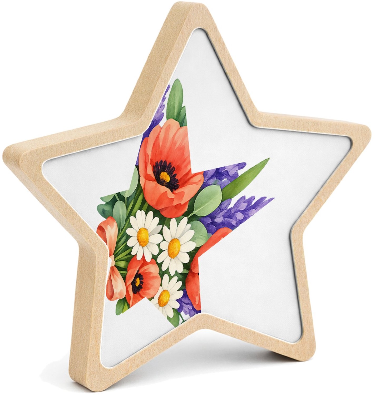 Mr Cadeautjes MDF fotolijst ster 14 x 13,5 - design Aquarel wilde bloemen boeket | cadeau Wit