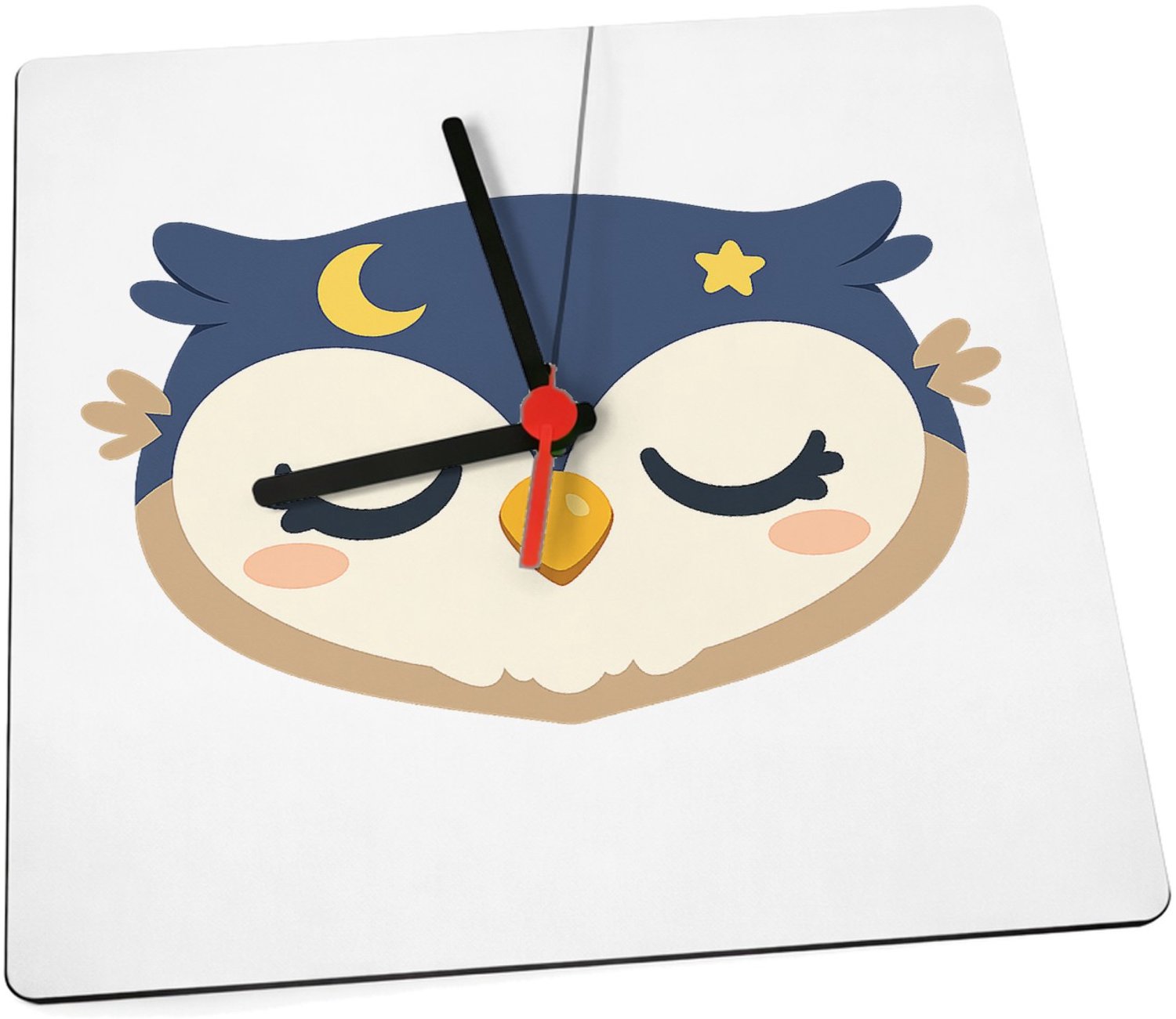 Mr Cadeautjes Klok 19 x 19 - design Een rustige, schattige bosdieren-serie met een slaperige uil | cadeau Wit