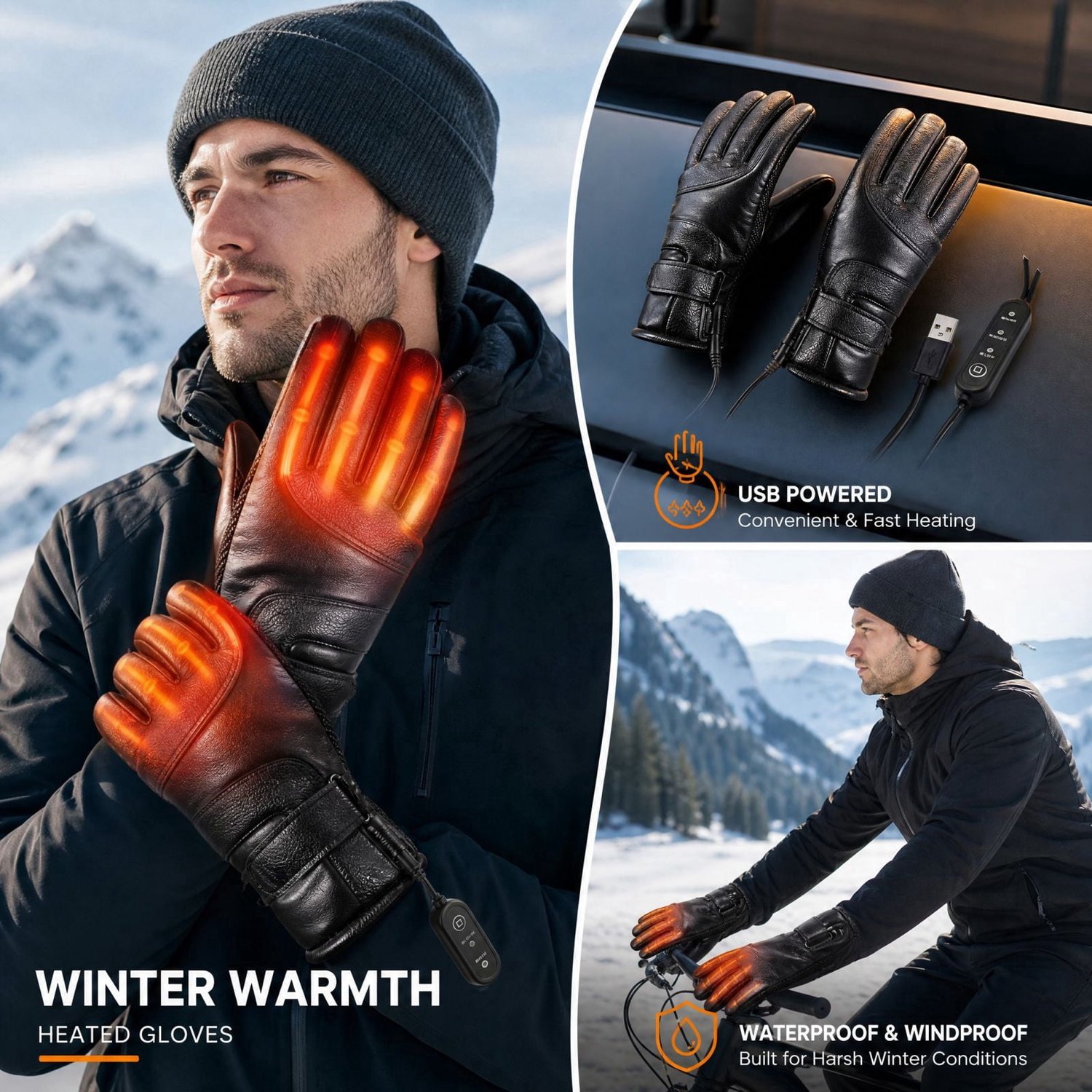Ulisem Verwarmde Usb Handschoenen Winter Touchscreen Wanten 3 Temperatuurstanden Verstelbare Polsband Warme Voering Voor Man En Vrouw Zwart