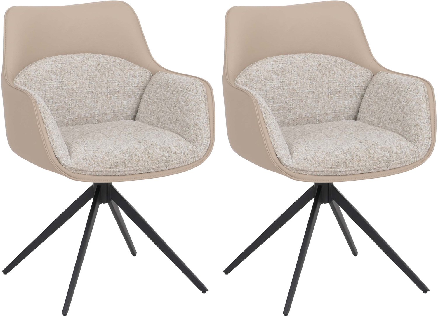 MCW Set van 2 eetkamerstoelen MCW-R23, keukenstoel, draaistoel, kunstleer en chenille (410 g/m²) ~ beige