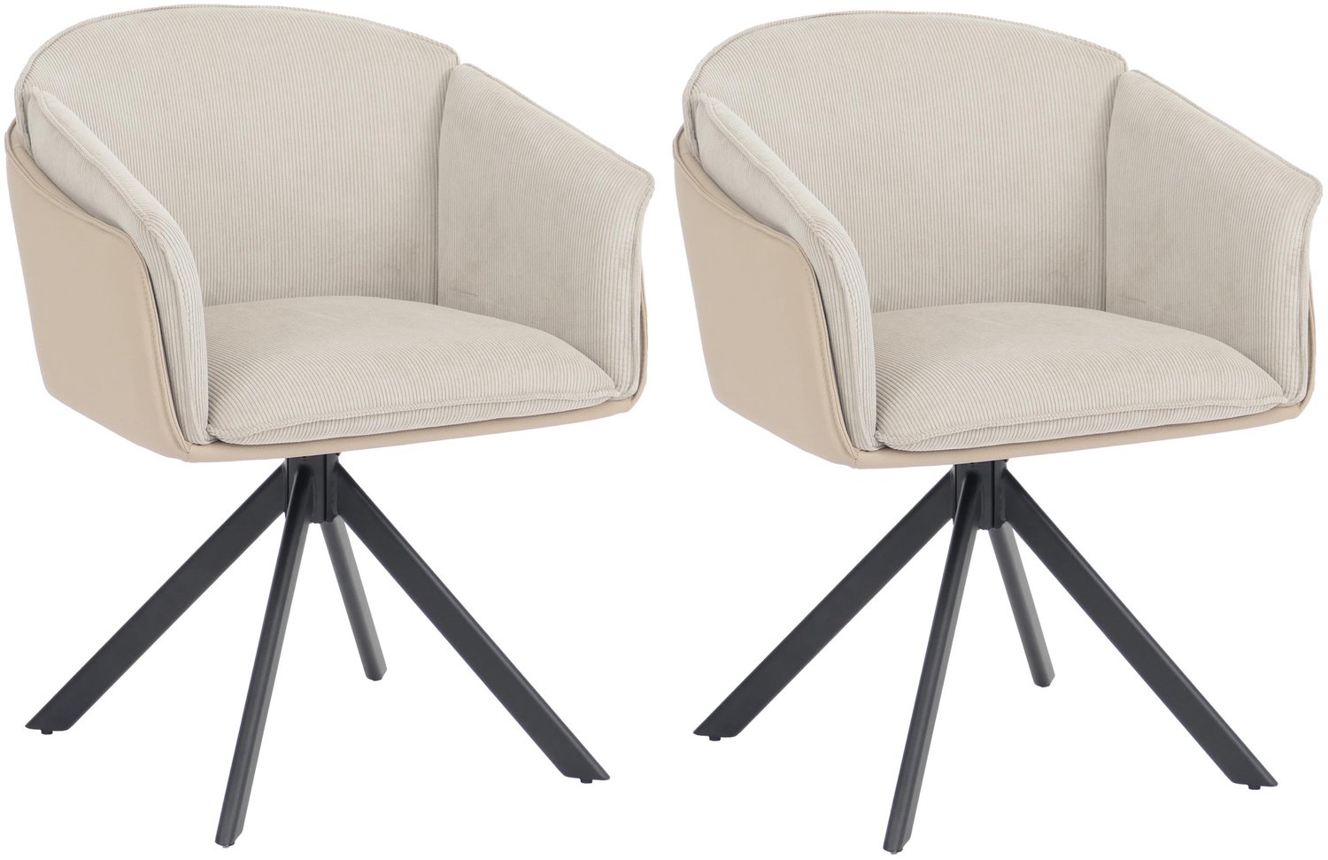 Set van 2 eetkamerstoelen MCW-R24, keukenstoel, draaibaar, metaal, kunstleer, stof/textiel, corduroy ~ beige