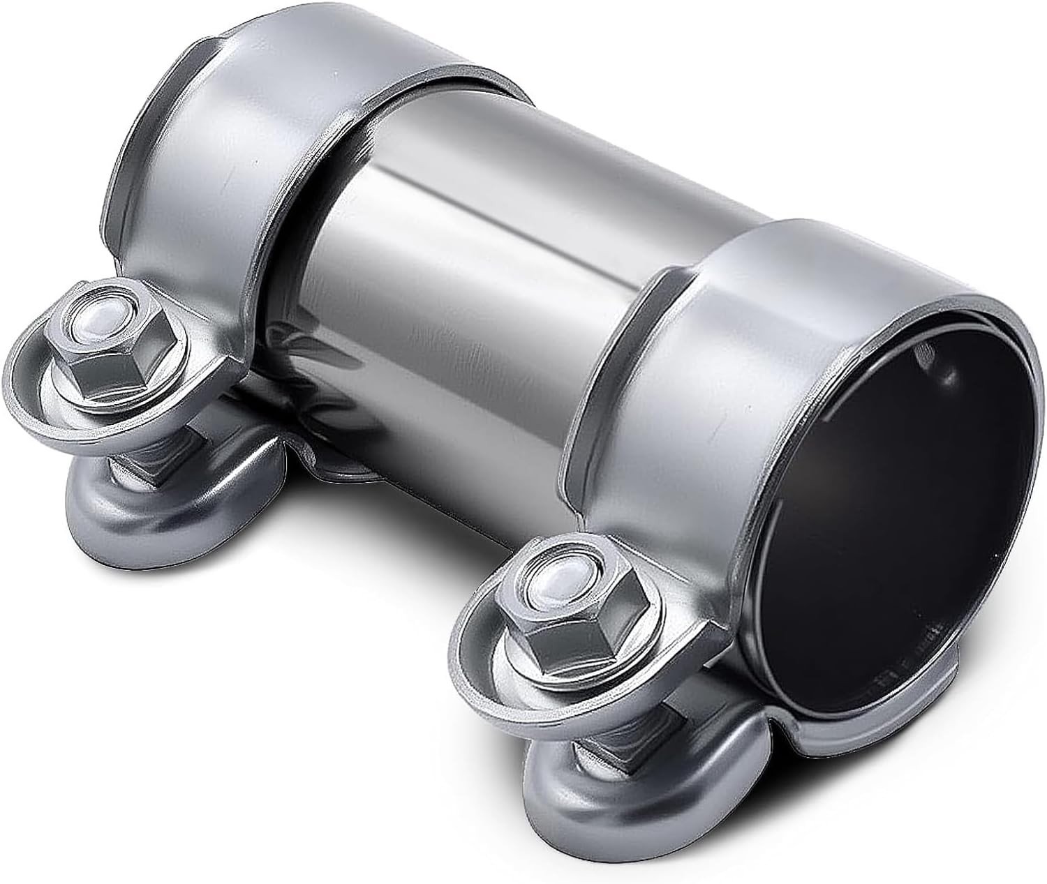 Roestvrijstalen uitlaatklem, universele pijpconnector Ø 55 mm x 125 mm, dubbele uitlaatbeugel voor uitlaatpijp met 55 mm diameter, duurzaam en corrosiebestendig