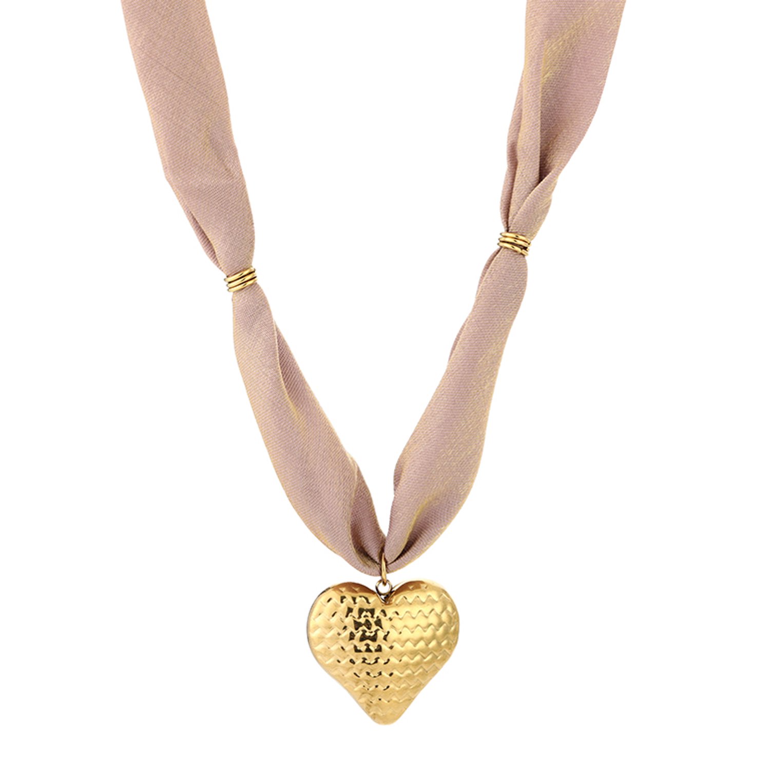 Beige ketting stof met hanger - hypoallergeen - premium stainless steel - nikkel vrij - gouden hart