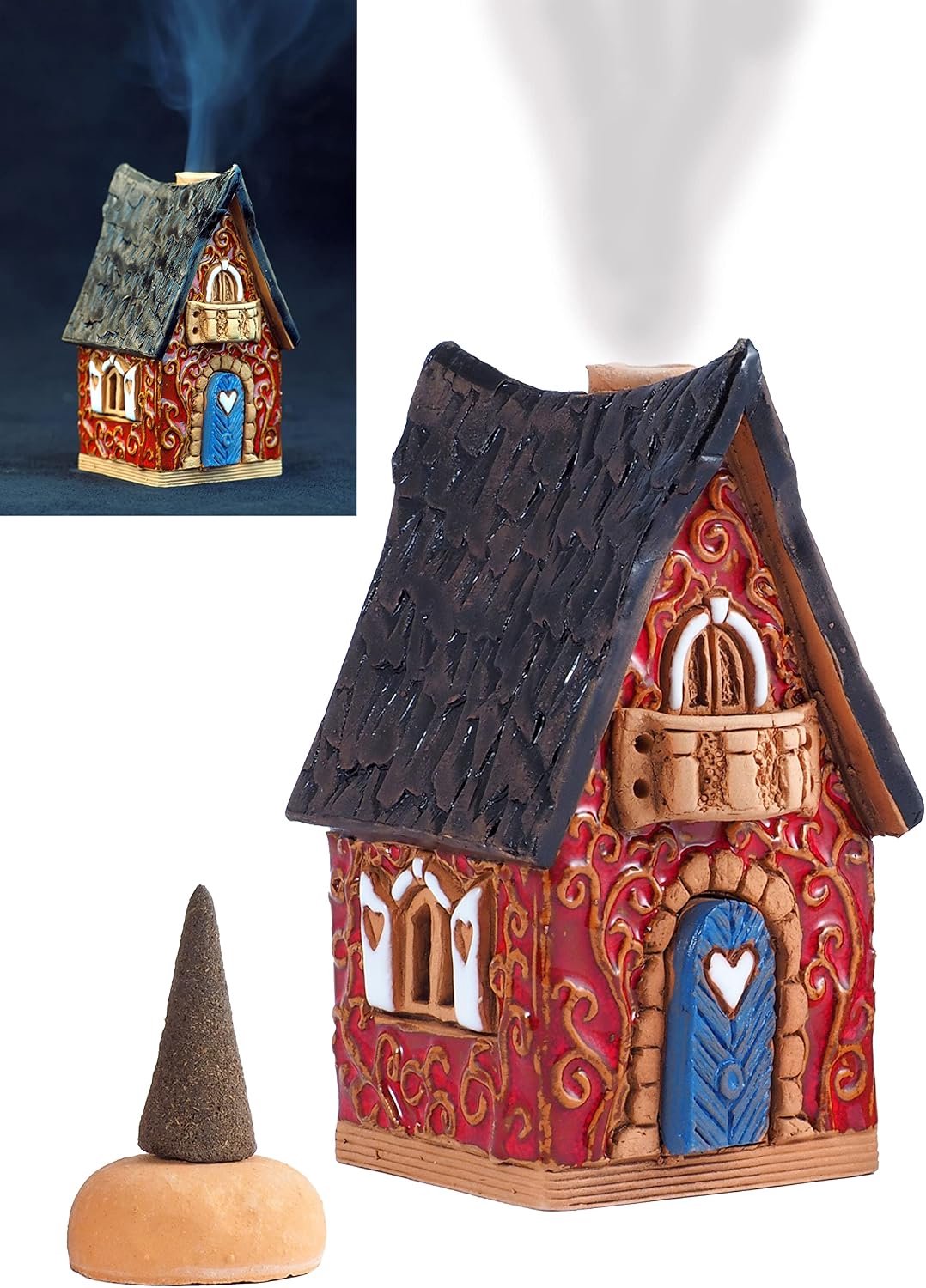 Keramieken Rookhuisje, Miniatuur Woonhuis, Wierookhouder