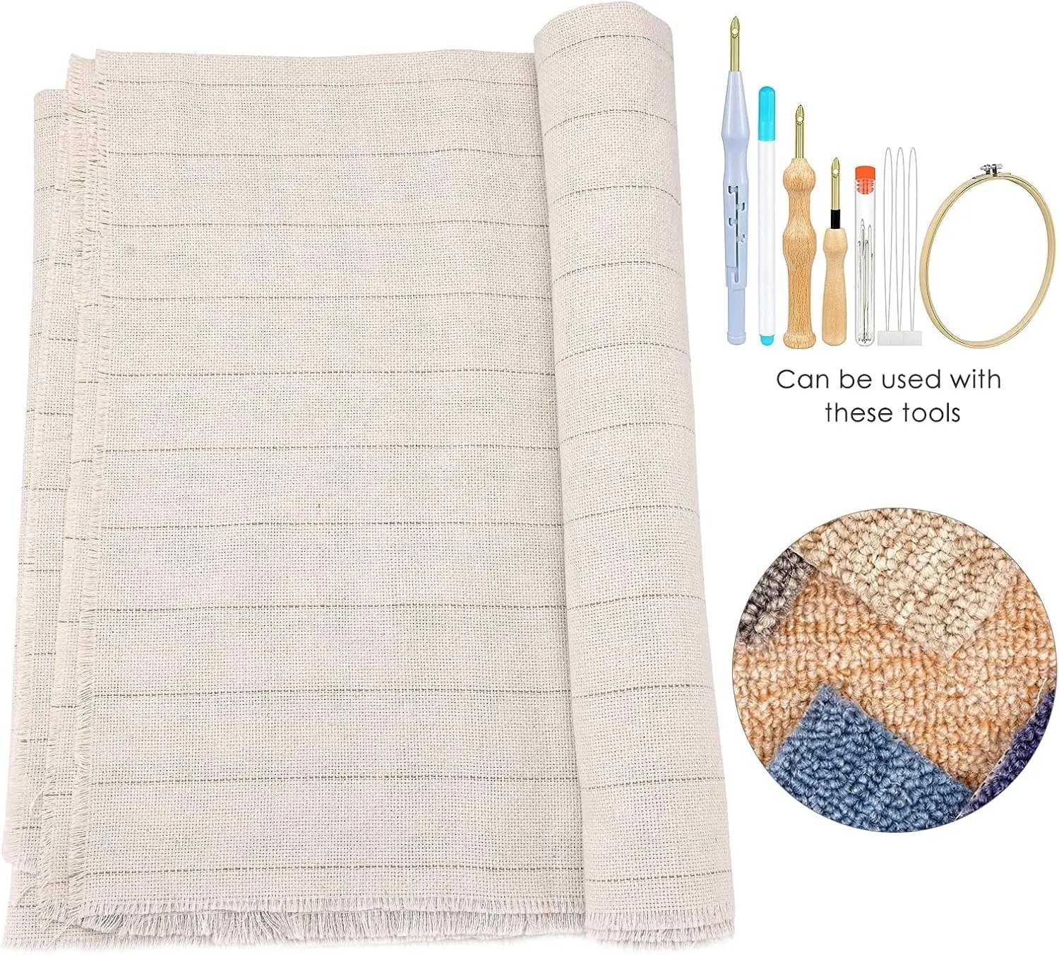 Cherrys Finds - Tufting doek - Tapijt - Tufting cloth - Borduurstof - Polyester-katoenmix - Ingeweven hulplijnen - 2-5 mm garen - 1.5x10m - Tufting