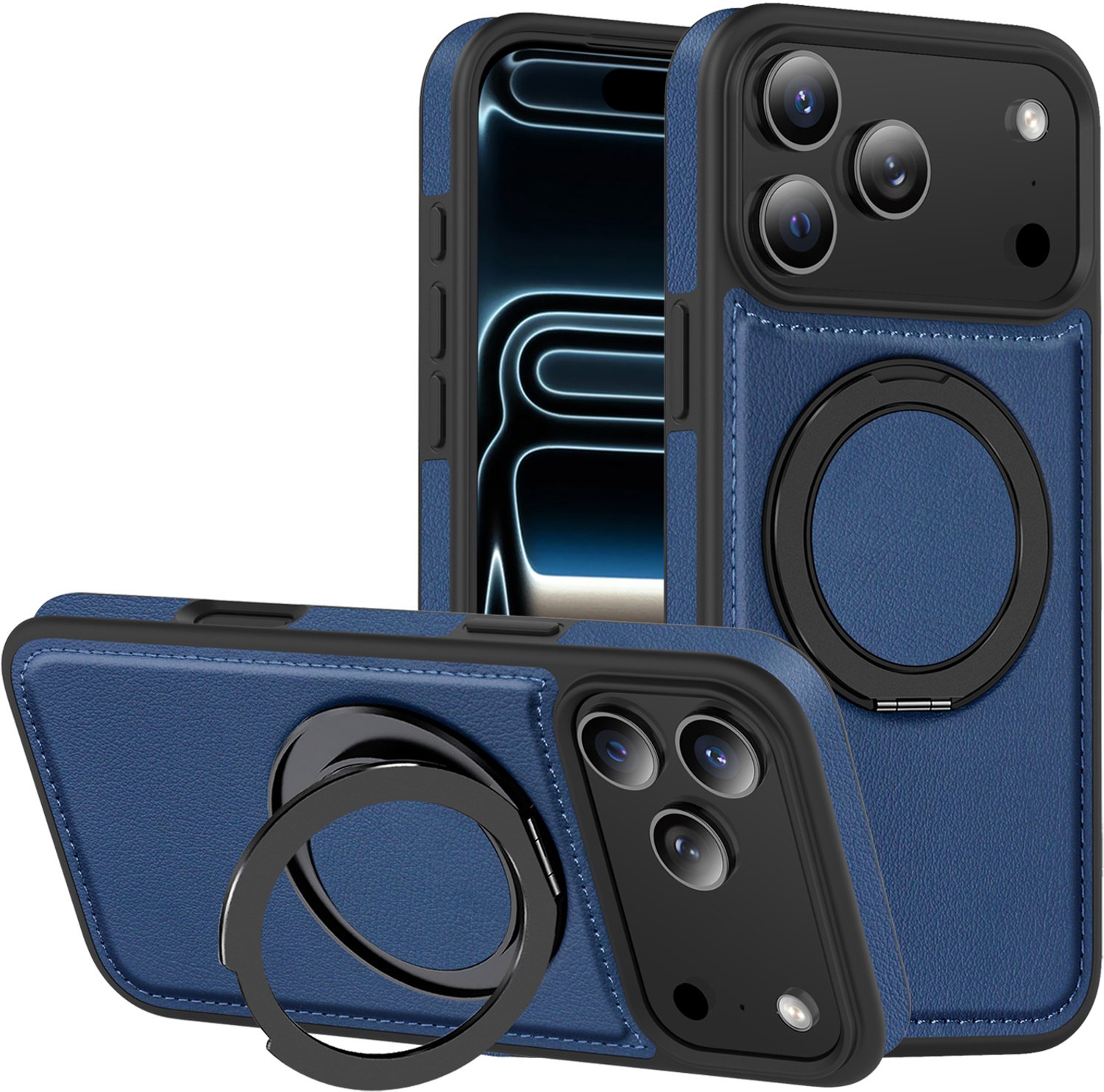 Perfeqt Hoesje geschikt voor iPhone 18 Pro Max / 17 Pro Max | Leren BackCover | MagSafe | 360° Draaibare Kickstand | Royal Blue