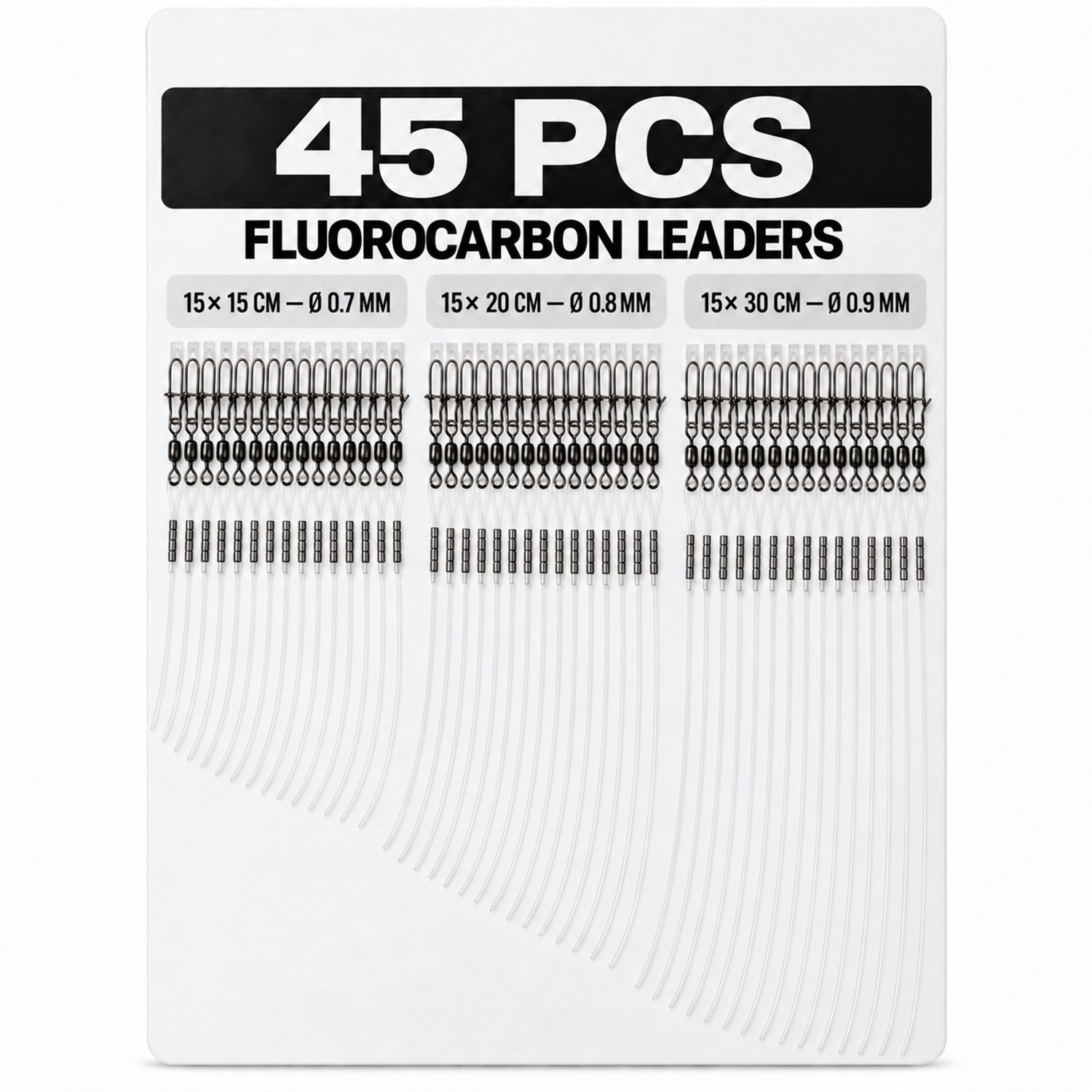 DLT Fluorocarbon Snoekonderlijnen - 45 Stuks - 15 20 en 30 cm