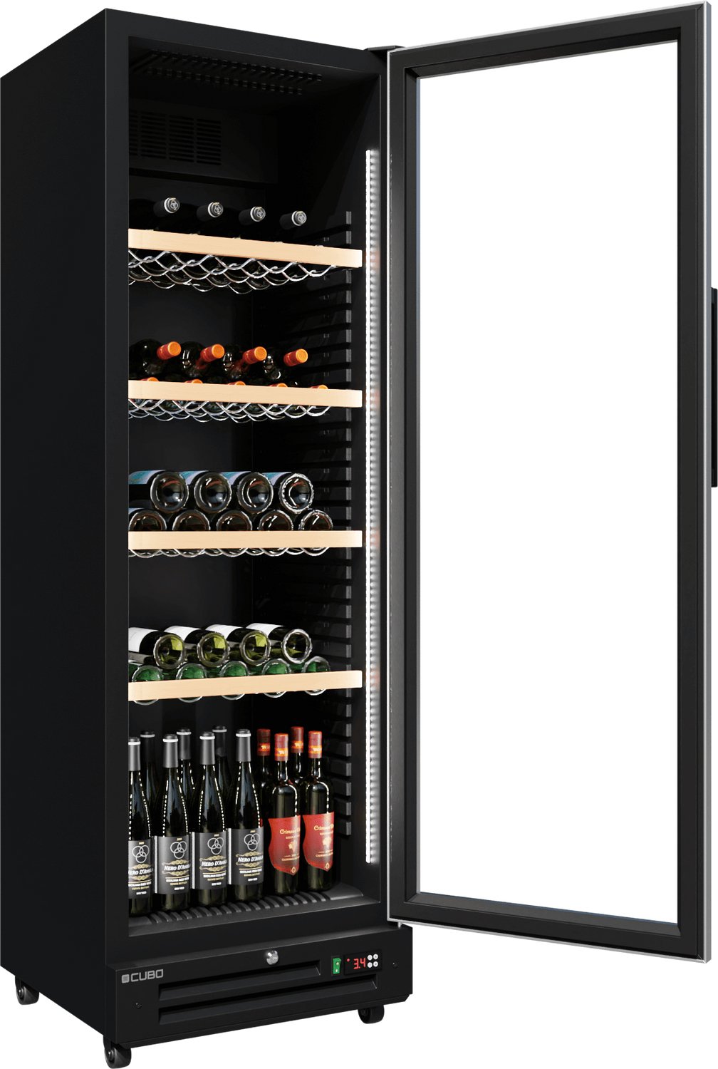 CUBO Wijnkoelkast 360L – Glasdeur – 5 Houten Legplanken – Zwart Interieur – CS-WF375 - Wijnkast – foto 3