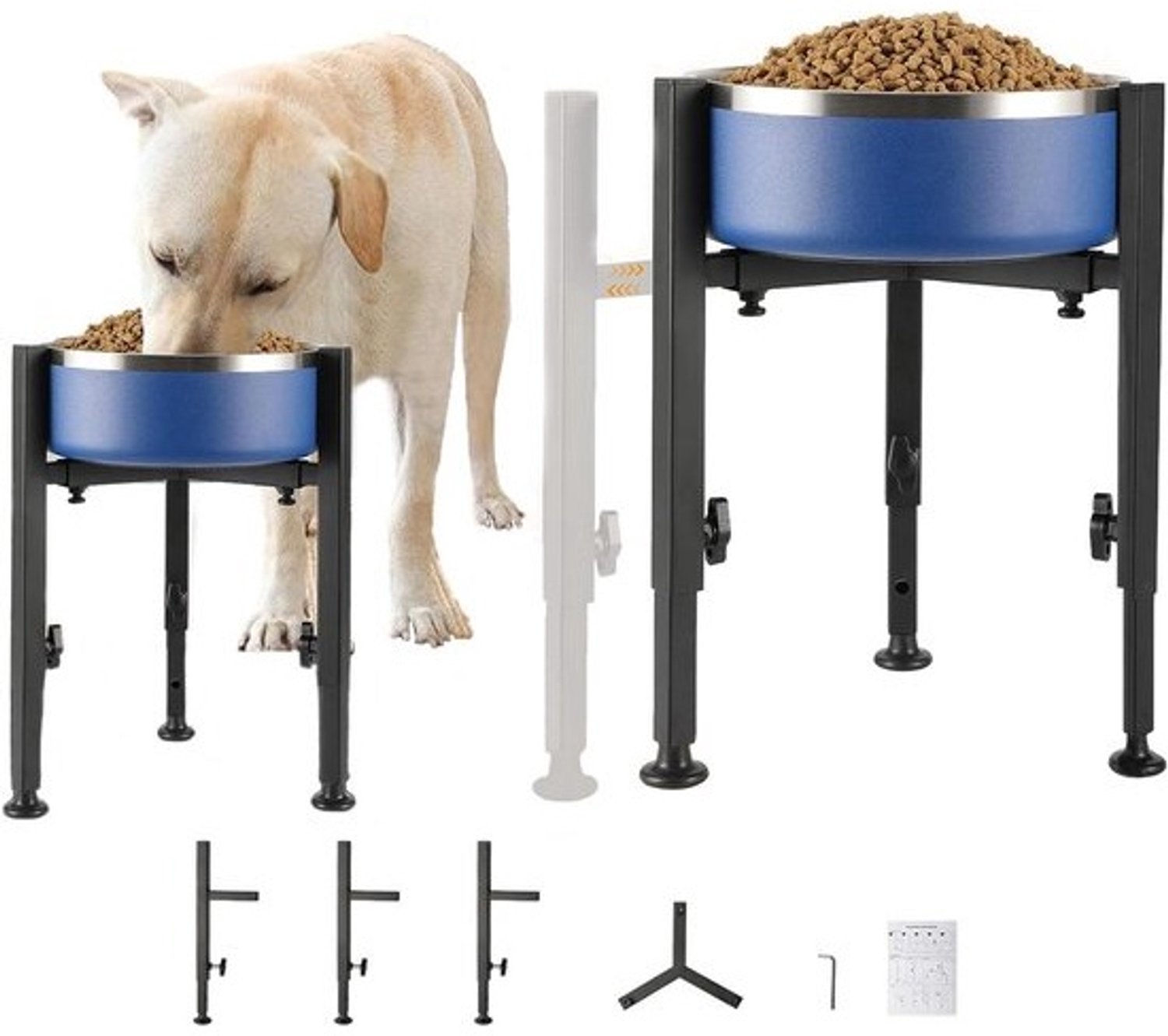 Houder voor verhoogde voerbak - Standaard voor hondenbak - Eten in een comfortabele houding - Verstelbaar in hoogte en breedte - 15 - 30 cm - Zwart