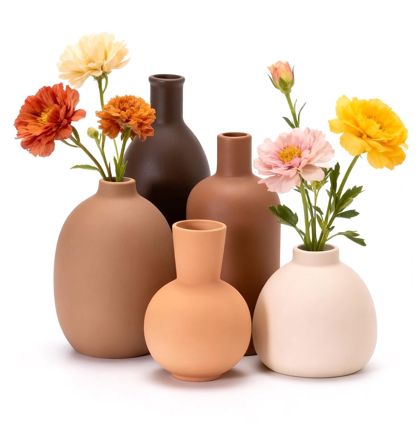 Set van 5 Decoratieve Keramische Vazen in Morandi Kleuren